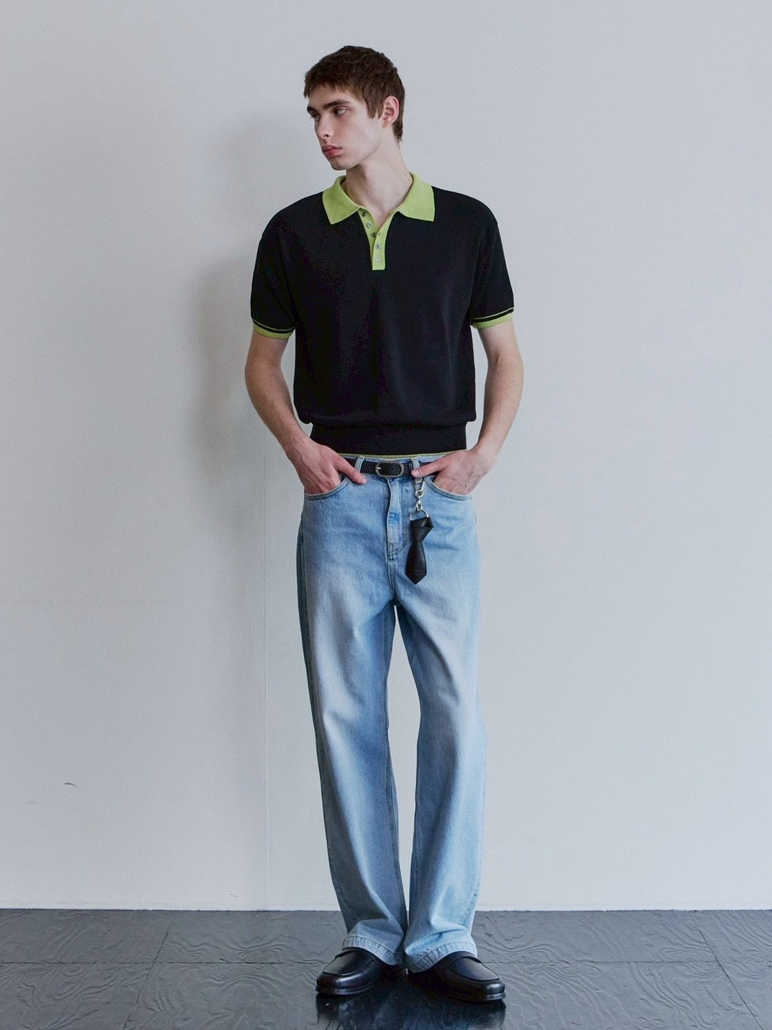 【Waviness】Accent Collar Polo Knit
