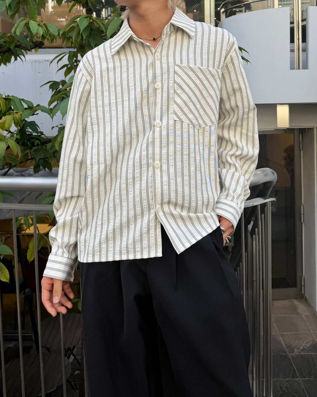 国際配送【RENOL】stripe boxy shirt