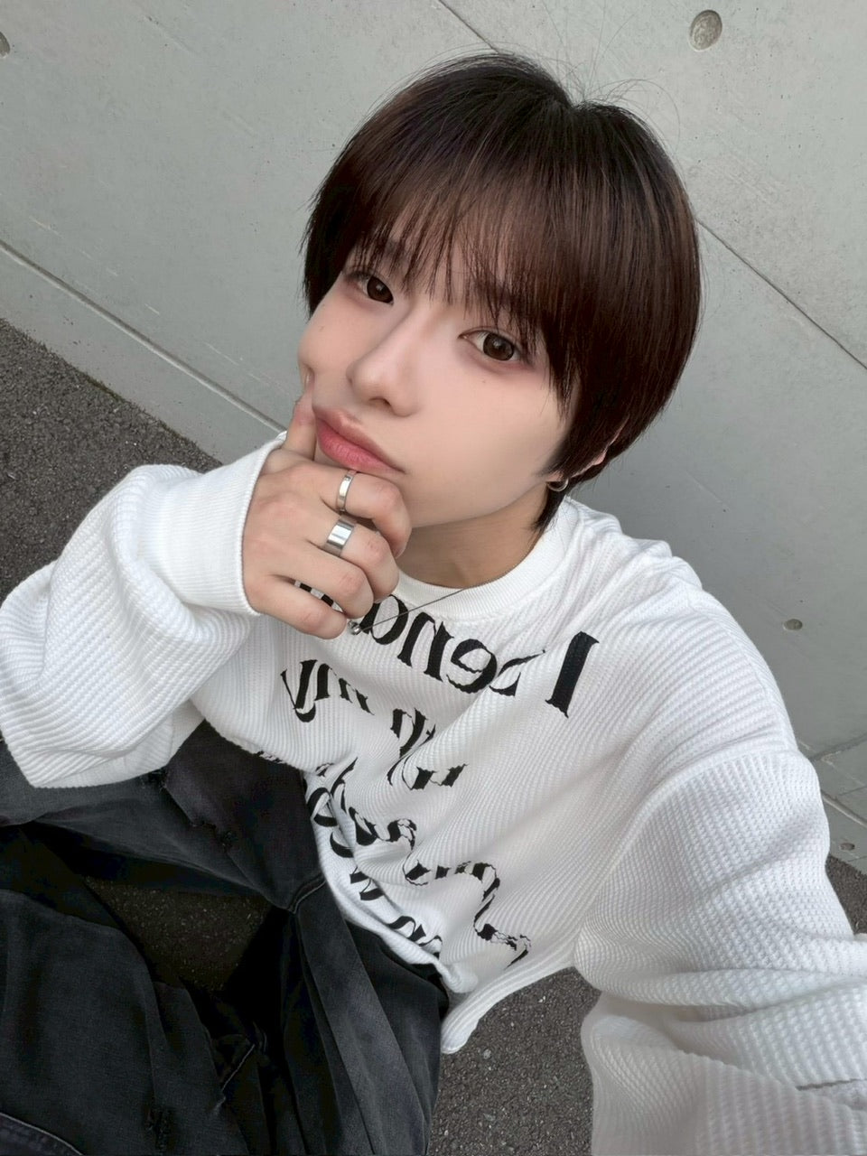【LUV CODE】lettering waffle long sleeve tee