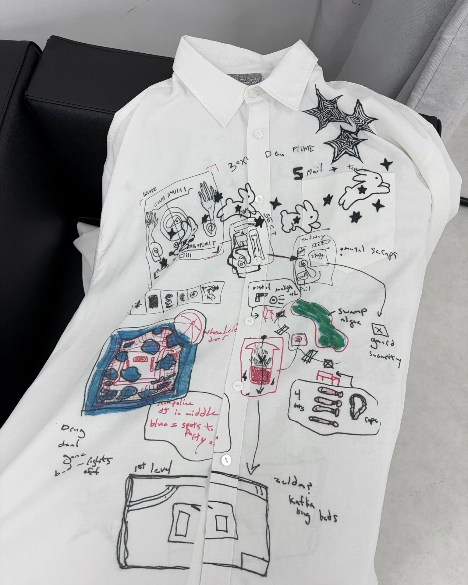 9/18 20:00 発売 国際配送【Nerd out XU】Art Print Layered Button-Up Shirt