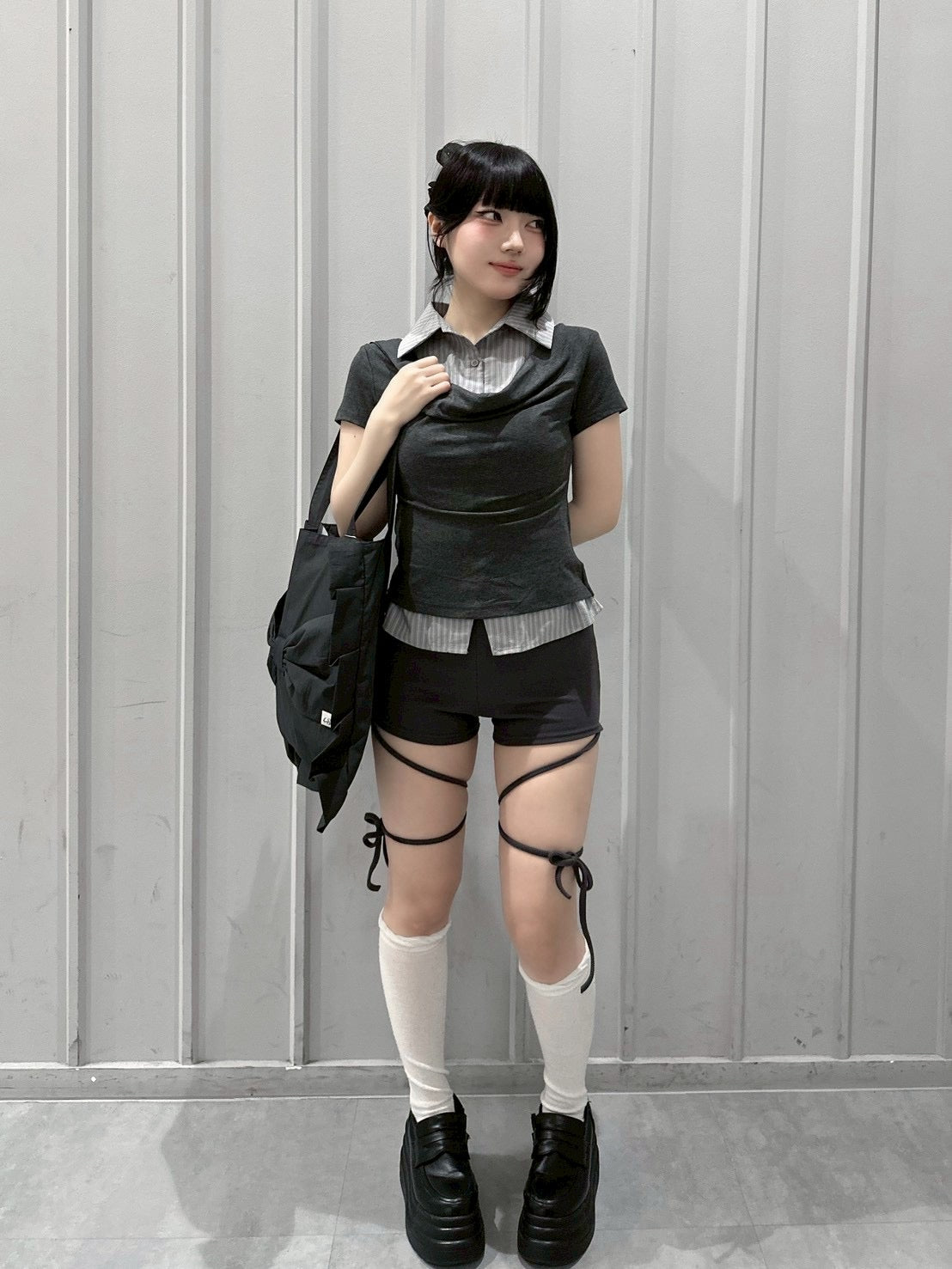受注制【nmtc+】Layered Draped Shirring Shirt Top (2color)
