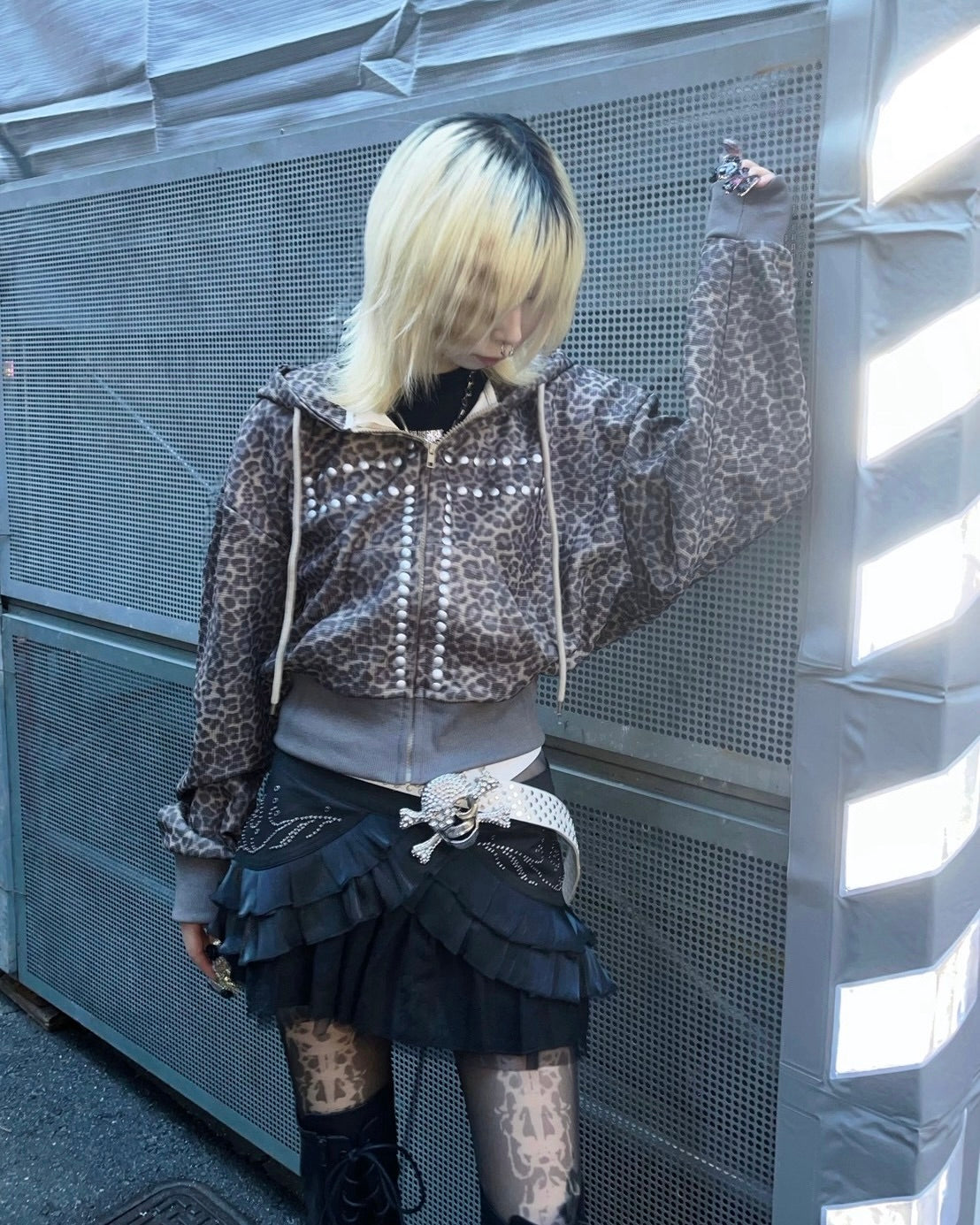 国際配送【BABY09】leopard cross hoodie