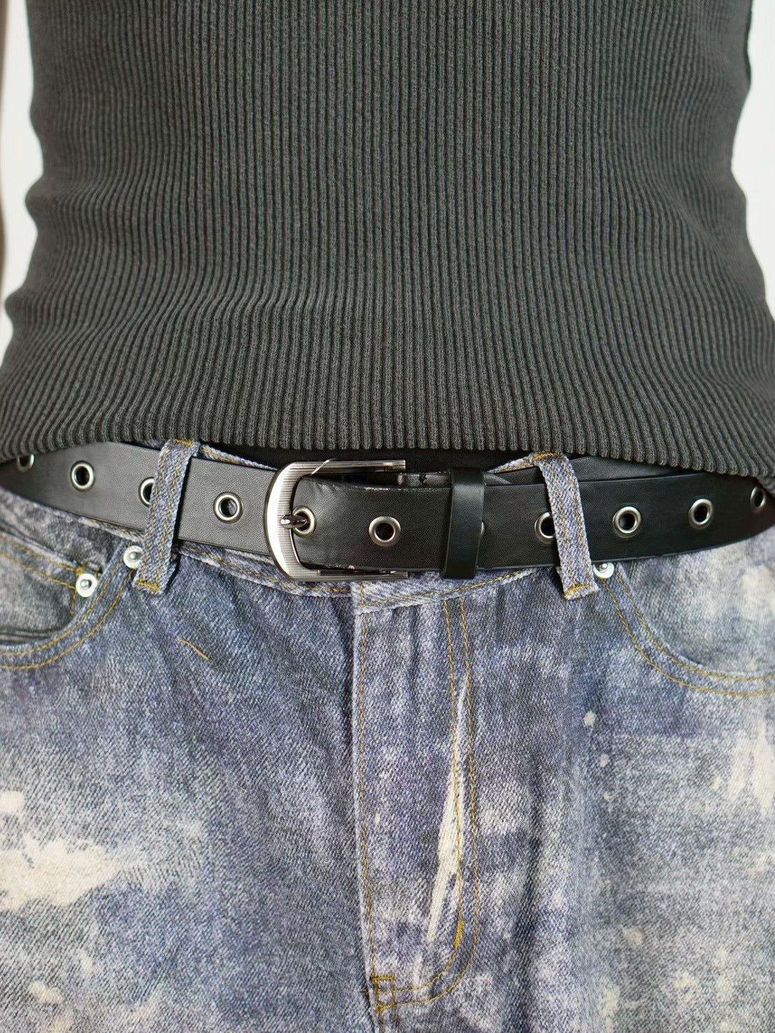 受注制【Chikashitsu +】vegan leather eyelet belt (2color