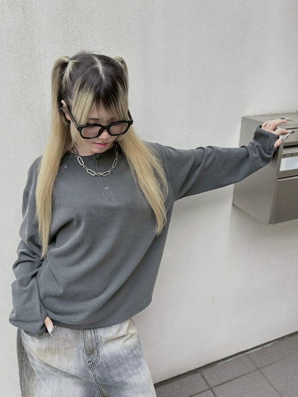 受注制【nmtc+】double button henley neck long sleeve (2color)