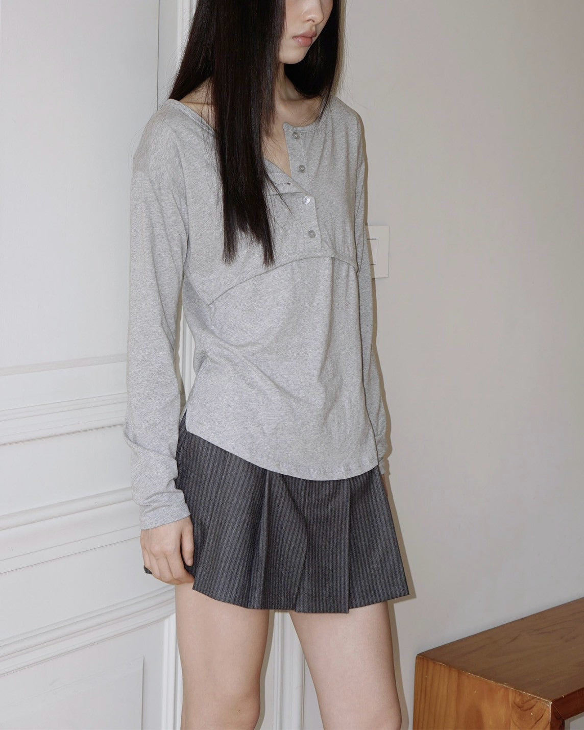 【Uglyshadow】PLACKET RIBBED T-SHIRT