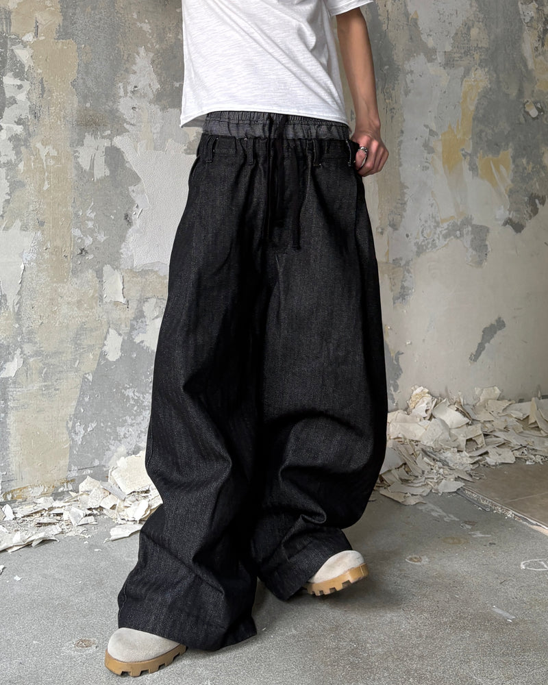 【Lee fi Ne】Herringbone Layered Baggy Jeans