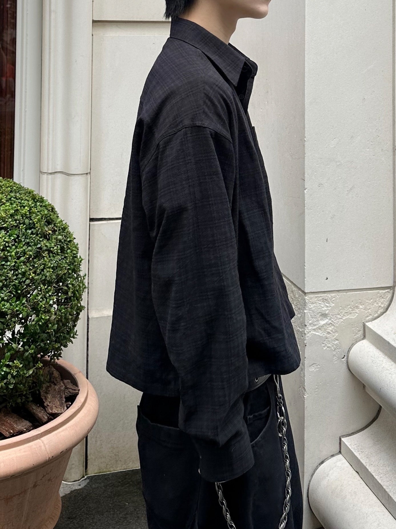 大阪店WEB限定受注制【Chikashitsu +】urban cropped check shirt (3color)