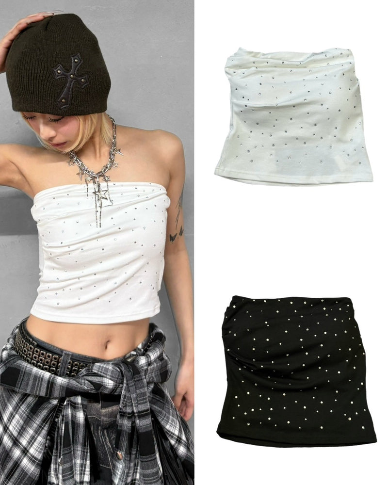 国際配送【Never mind the XU】rhinestone tubetops