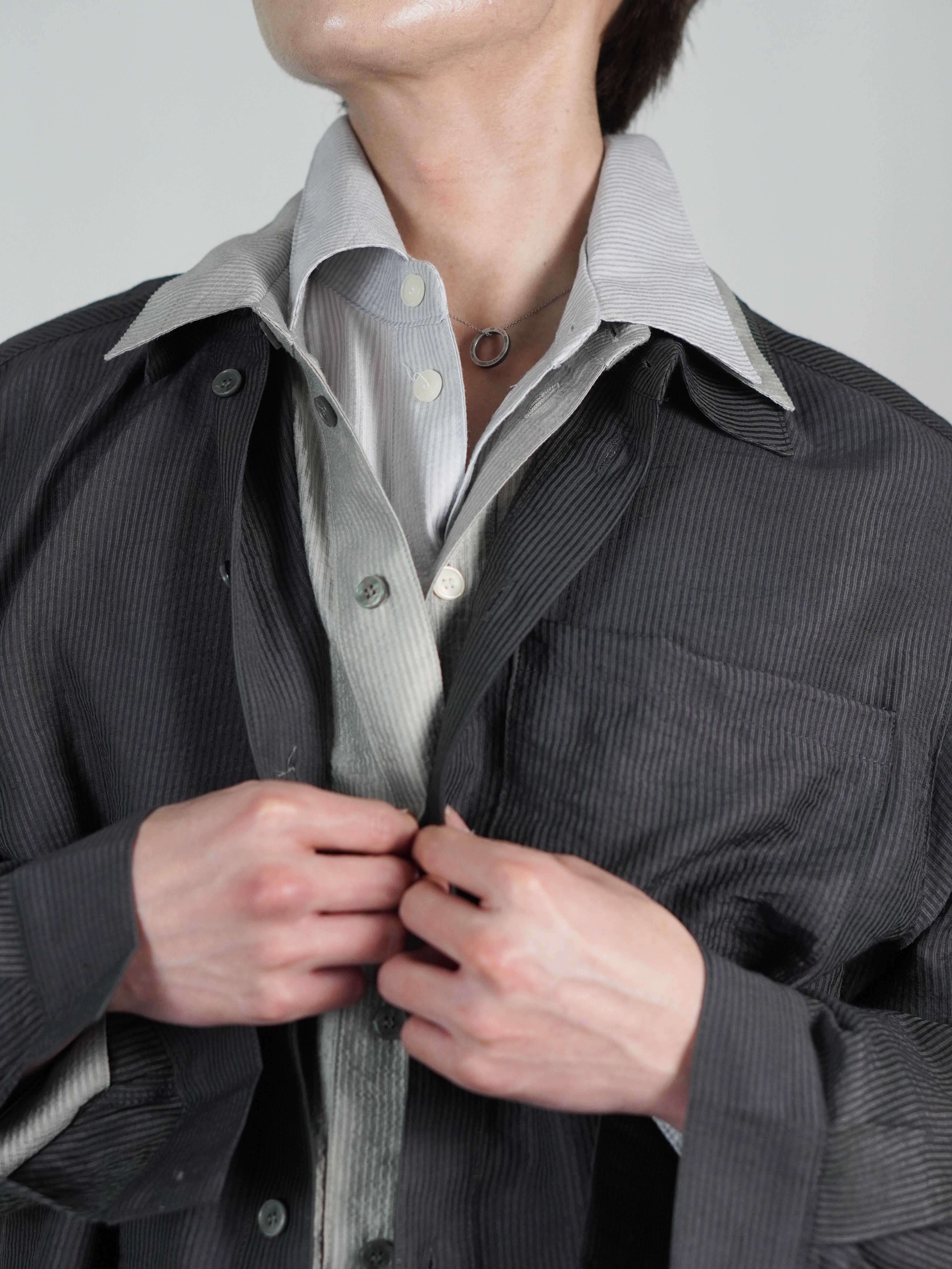 5/8 20:00 発売 受注制【Chikashitsu +】soft cropped stripe shirt (3color)