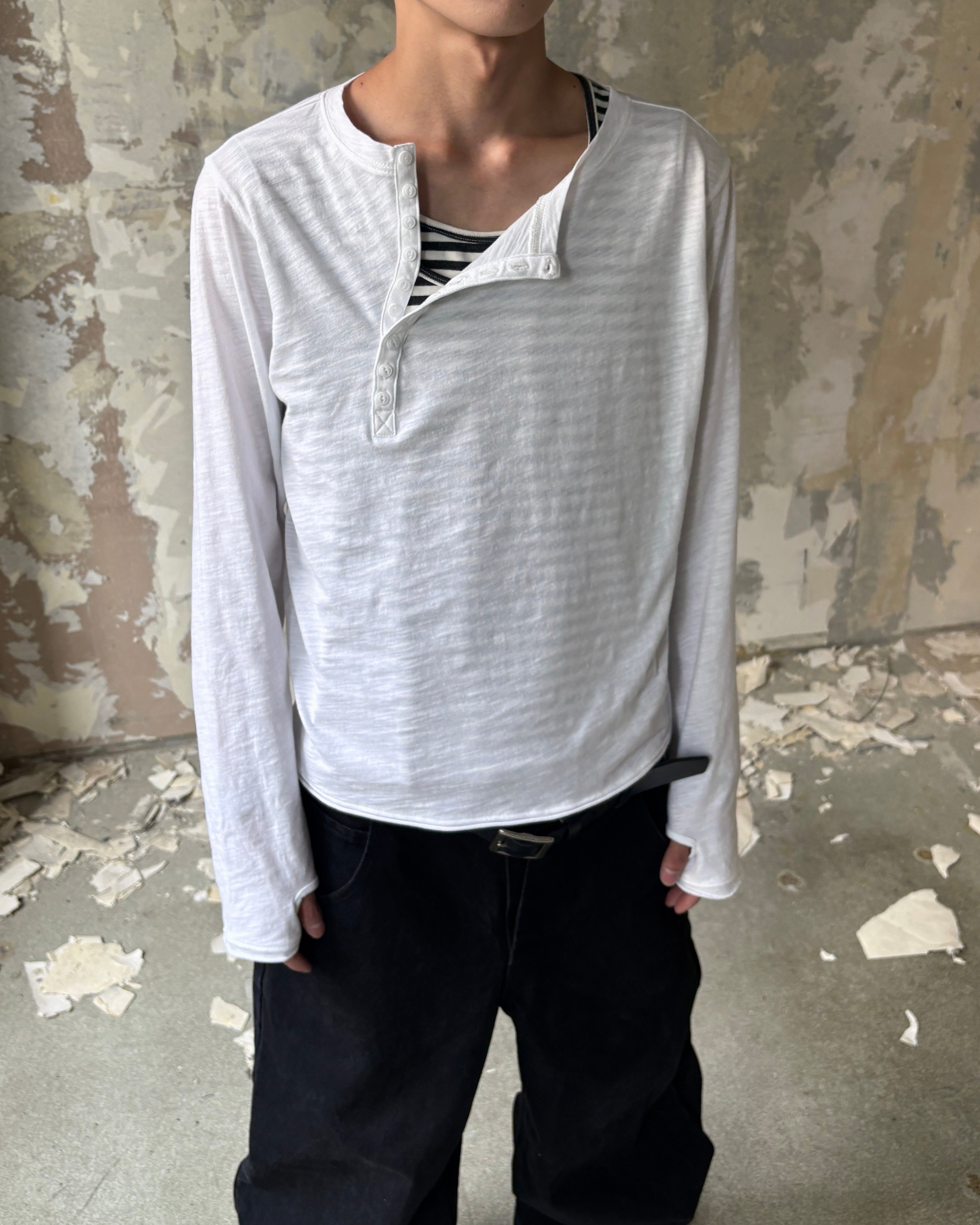 【Lee fi Ne】Offset Henley LS Tee