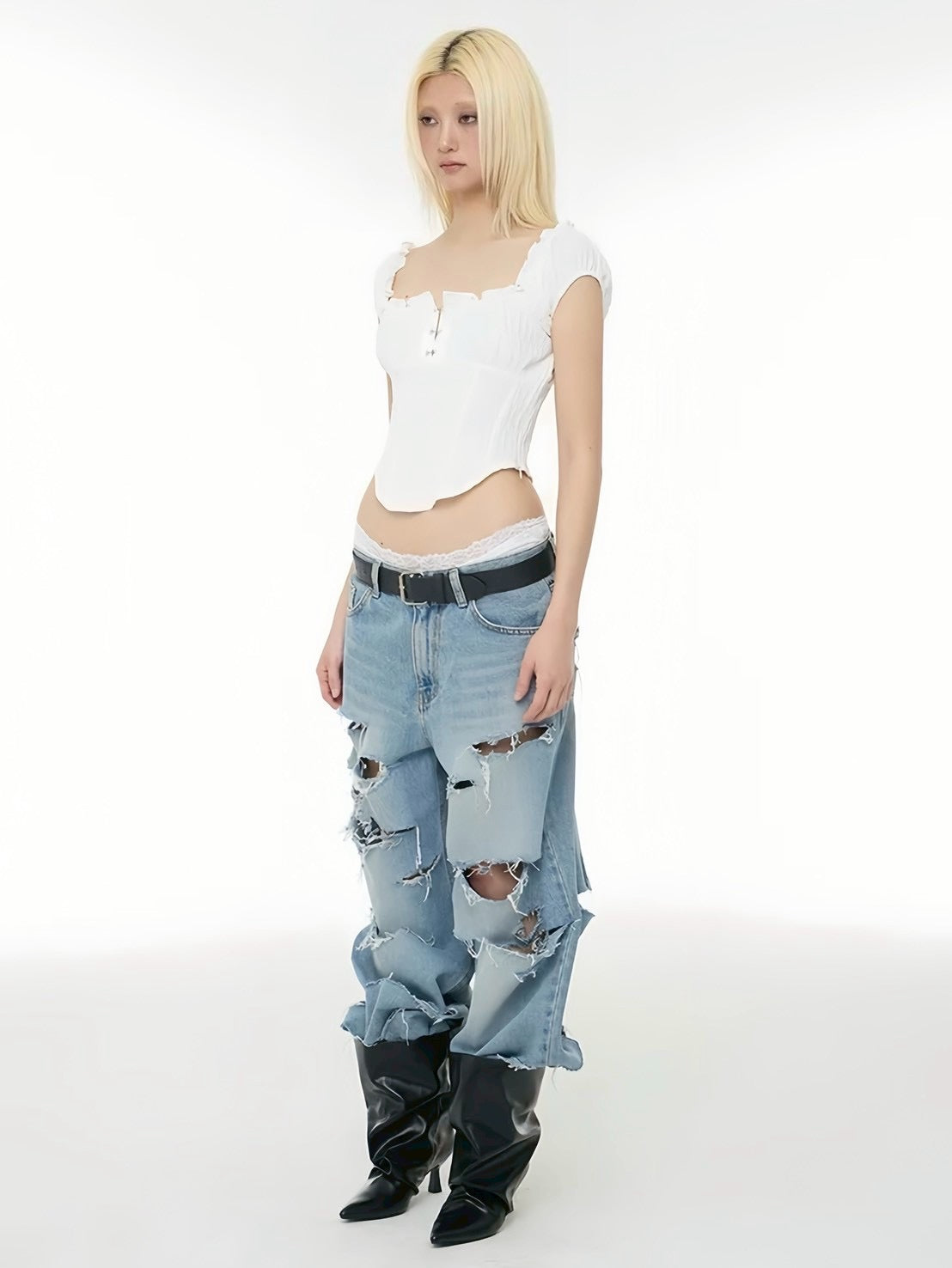 【ROCK CAKE】Curve Line Corset Blouse