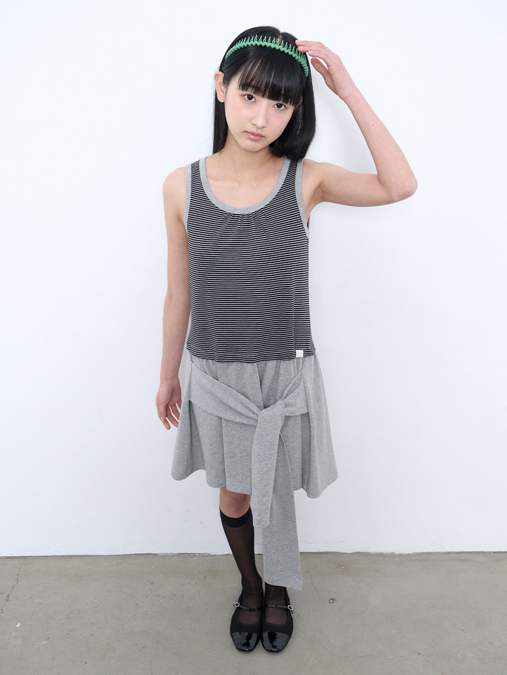 6/8 21:00発売【TUOMIO】STRIPE TIE DRESS