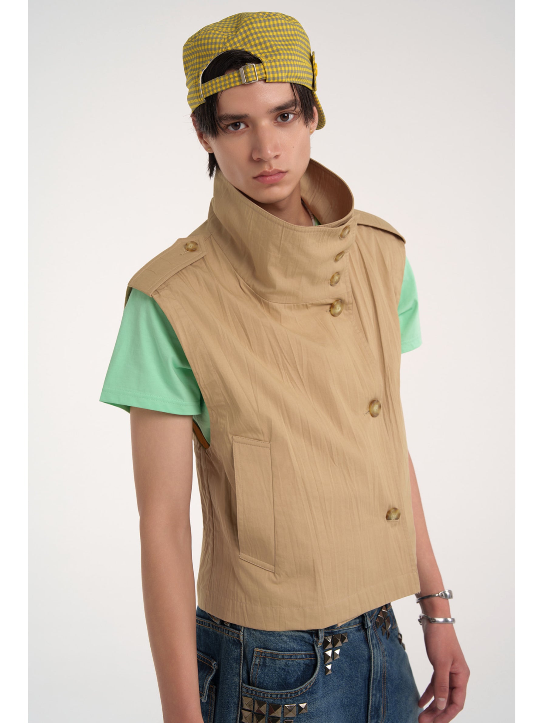 【ESC STUDIO】Studded Plaid patch military cap