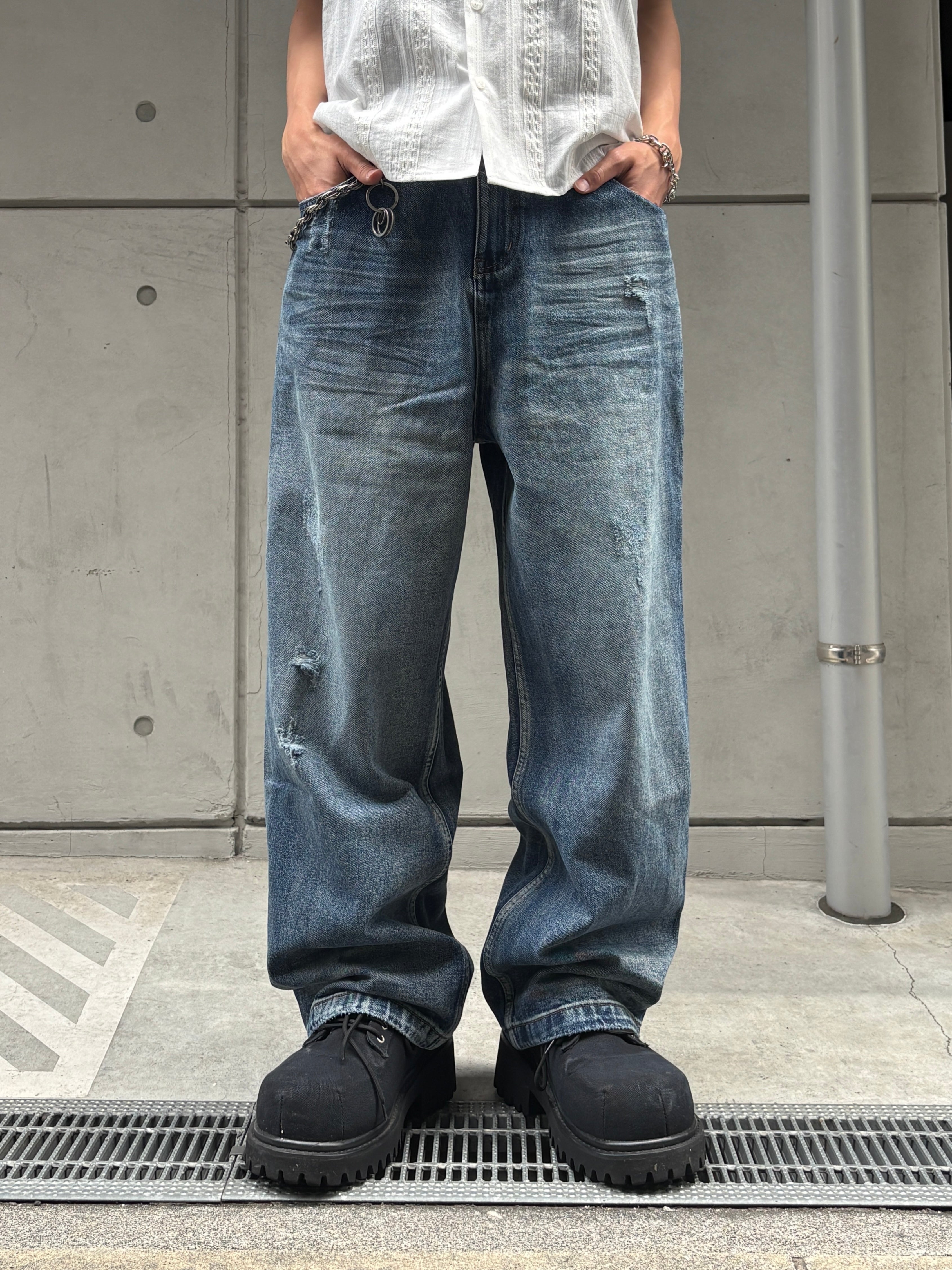 大阪店WEB限定受注制【Chikashitsu +】double back pocket denim pants (2color)