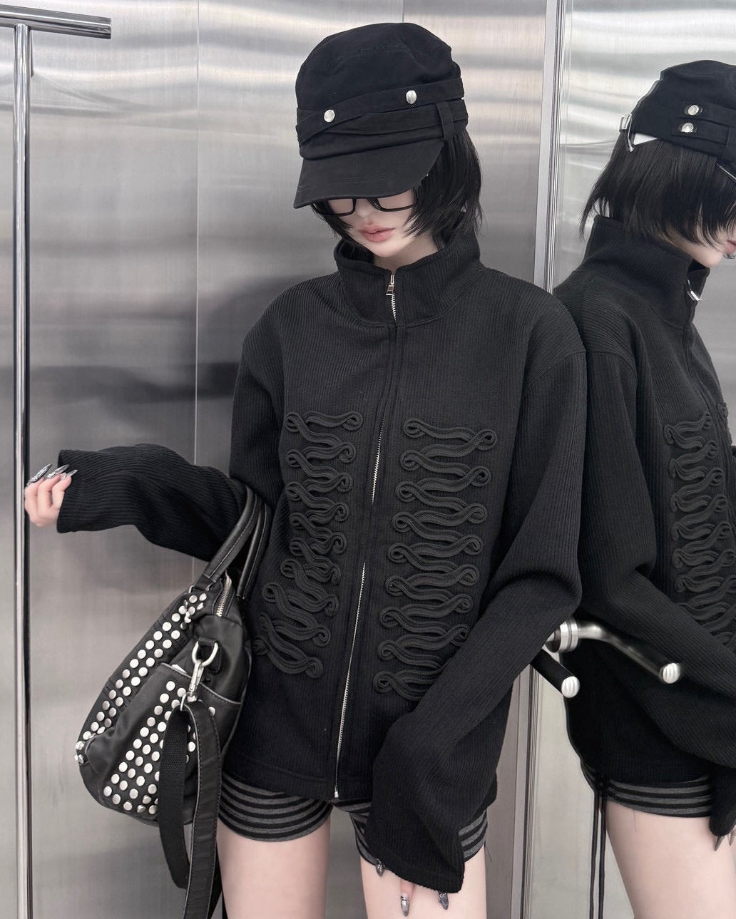 受注制【nmtc+】Napoleon Detail Rib Knit Zip Up Jacket (2color)