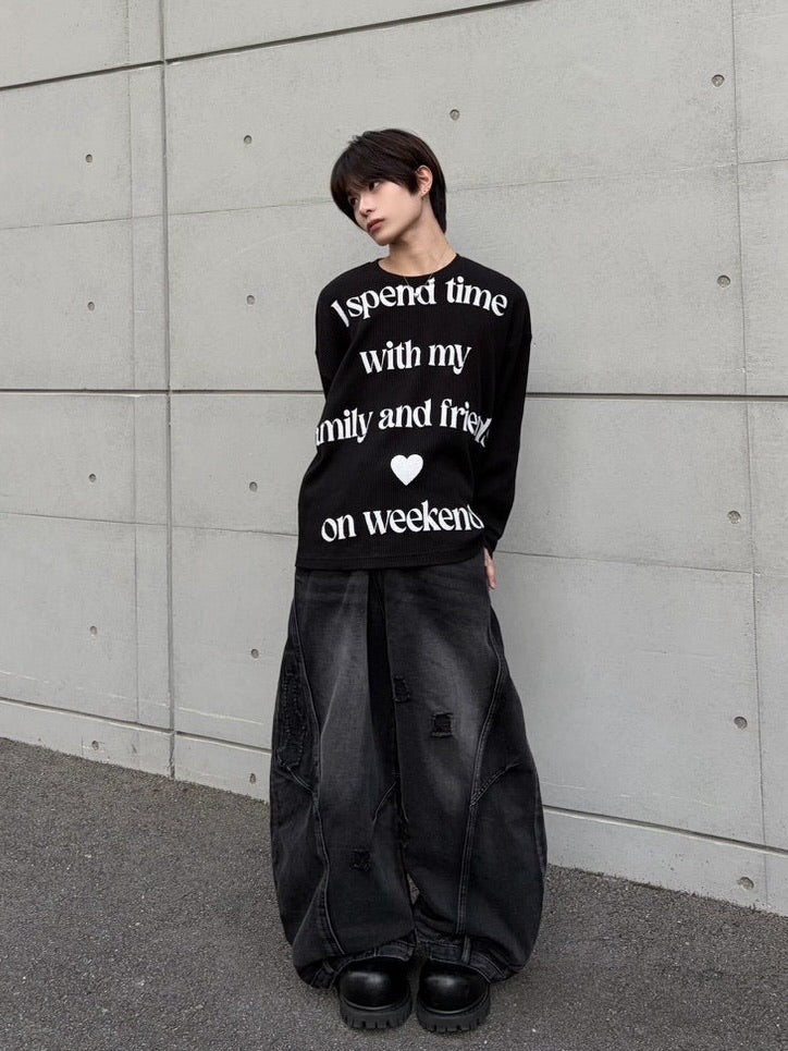 【LUV CODE】lettering waffle long sleeve tee