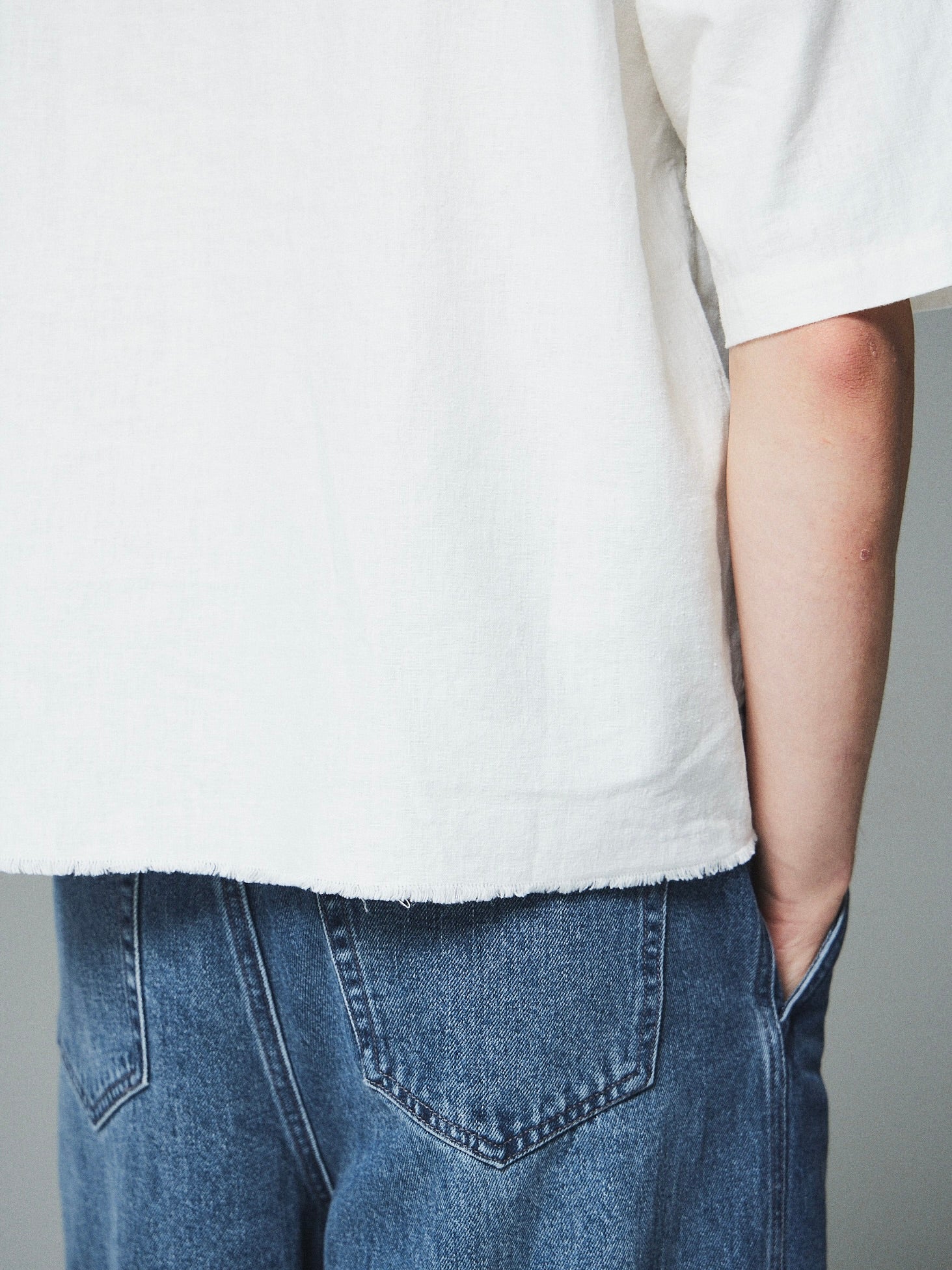 【CS】cut off linen open collar shirt