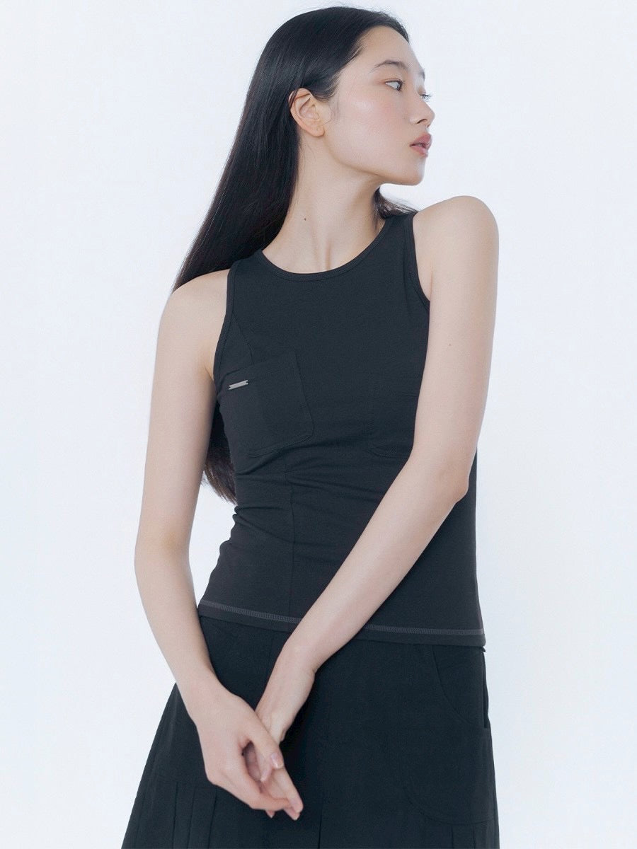 【Miseki seoul】Pocket pointed sleeveless