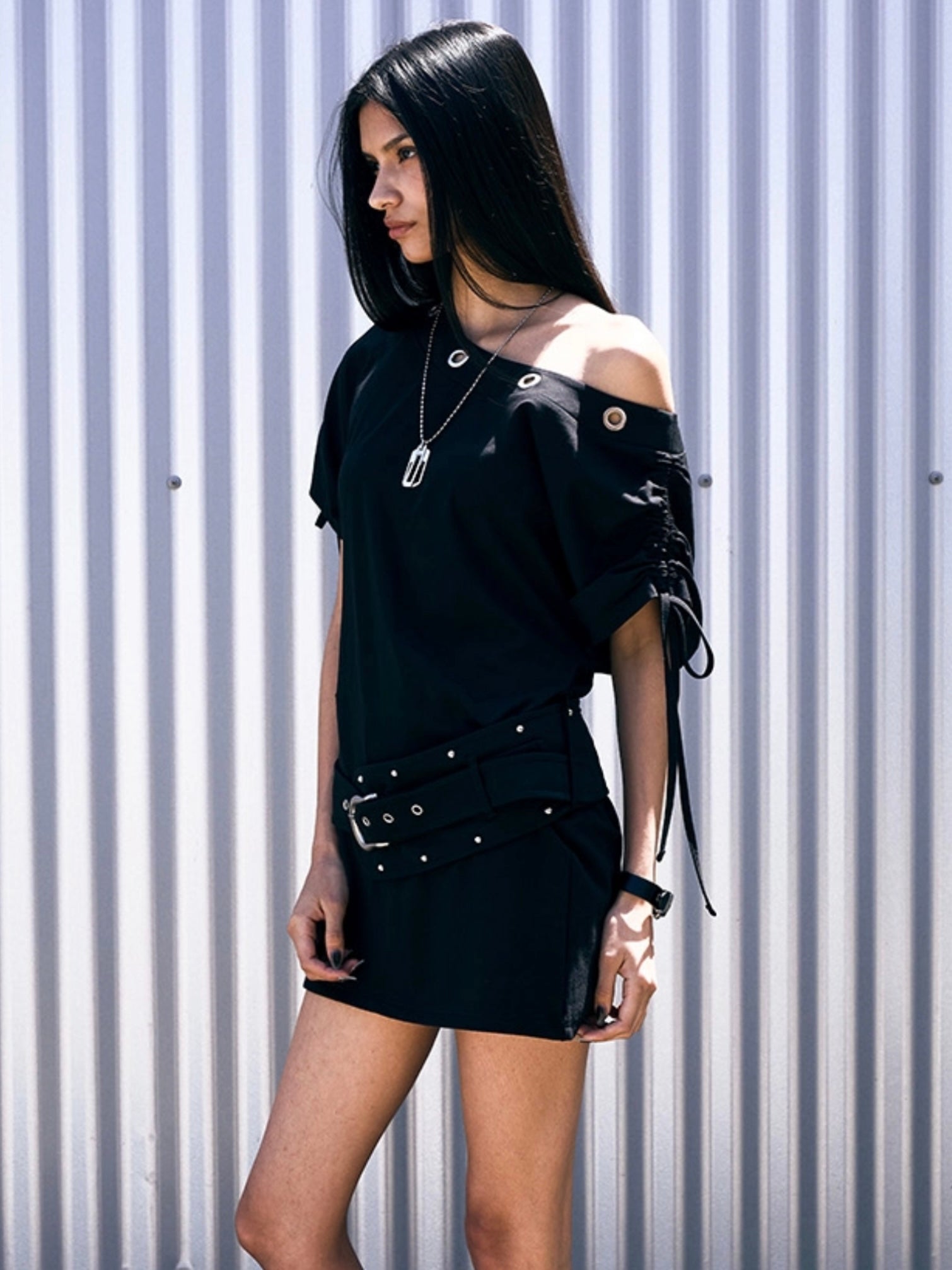6/6 20:00発売【NOT KNOWING】Eyelet Belted Dress