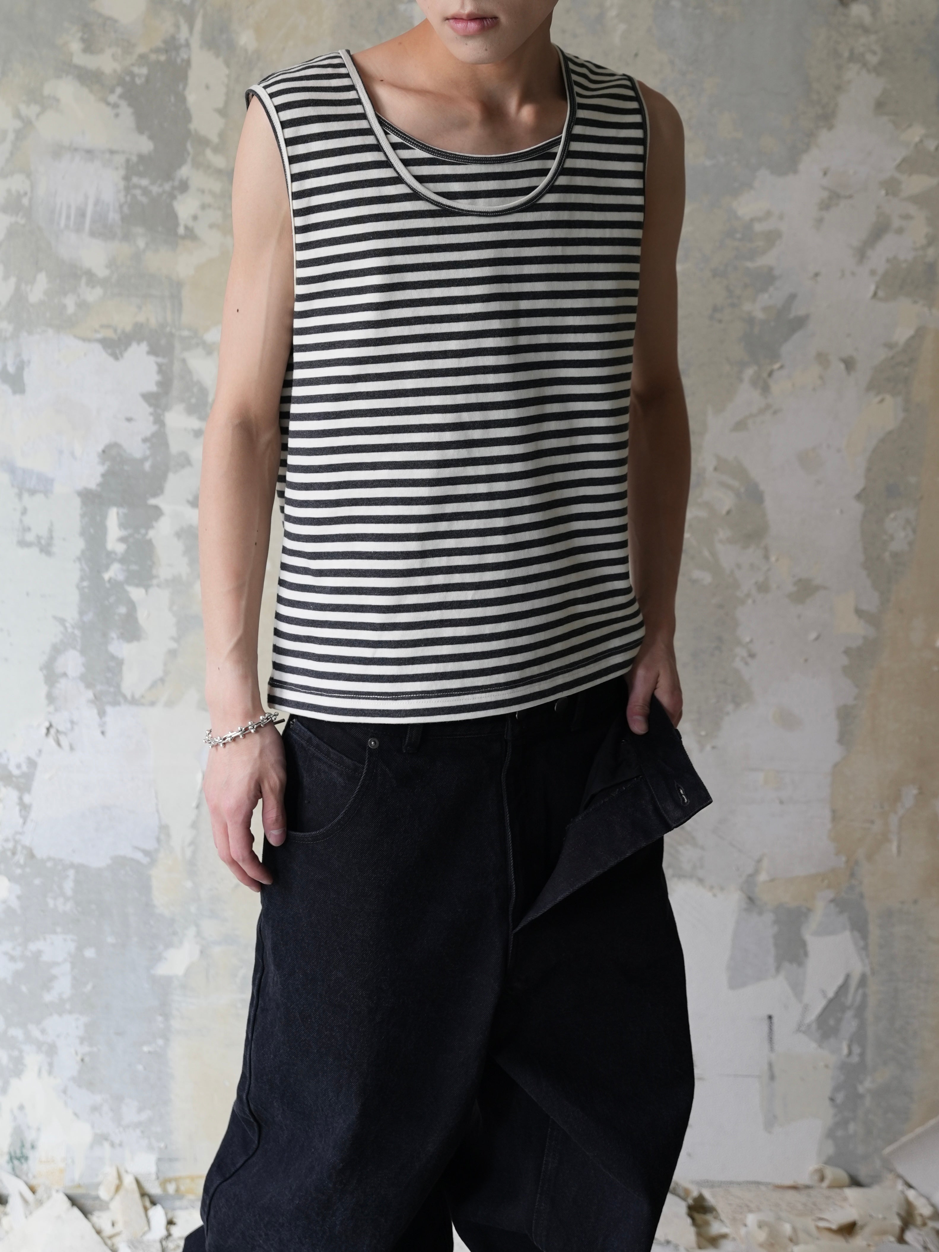 【Lee fi Ne】Layered Stripe Tank