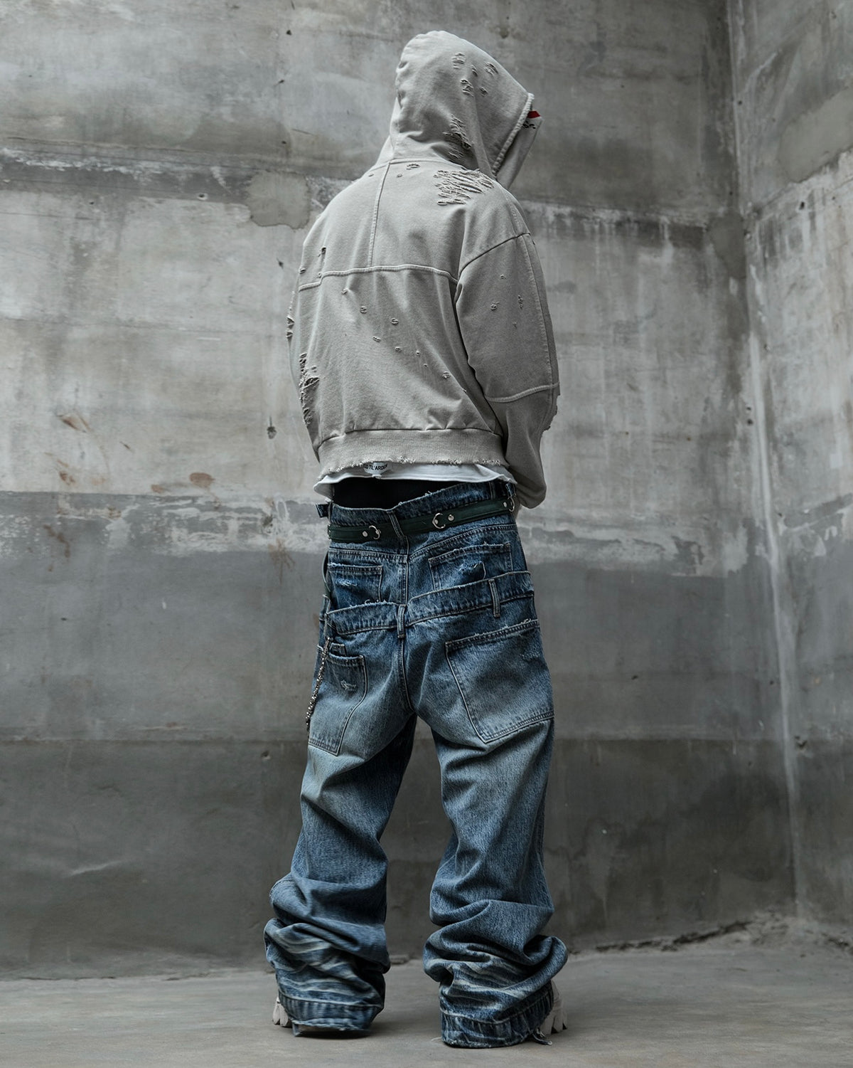 【roaringrad】Damage Crop Hoodie Jacket