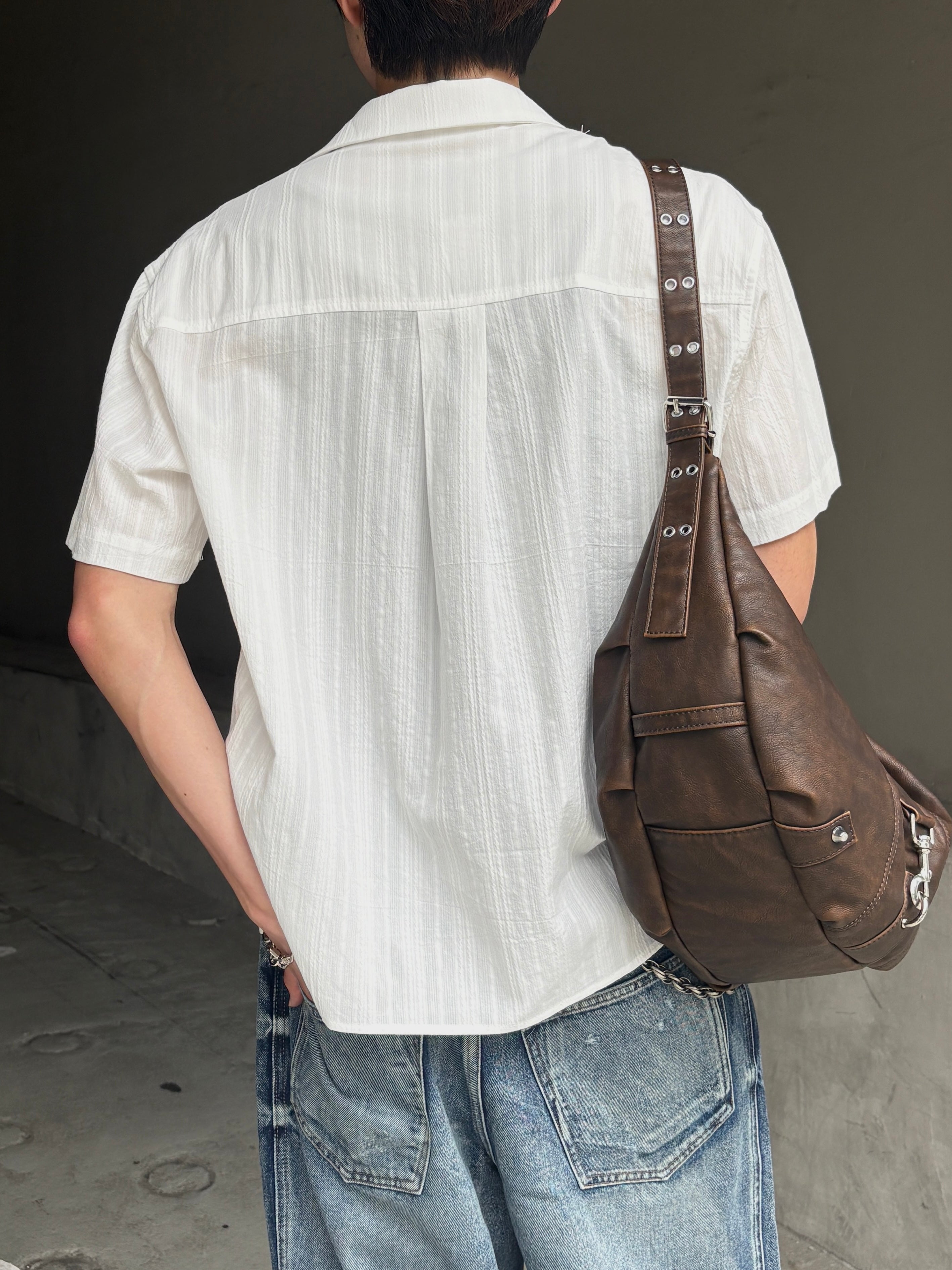 大阪店WEB限定受注制【Chikashitsu +】perforated open collar shirt (2color)