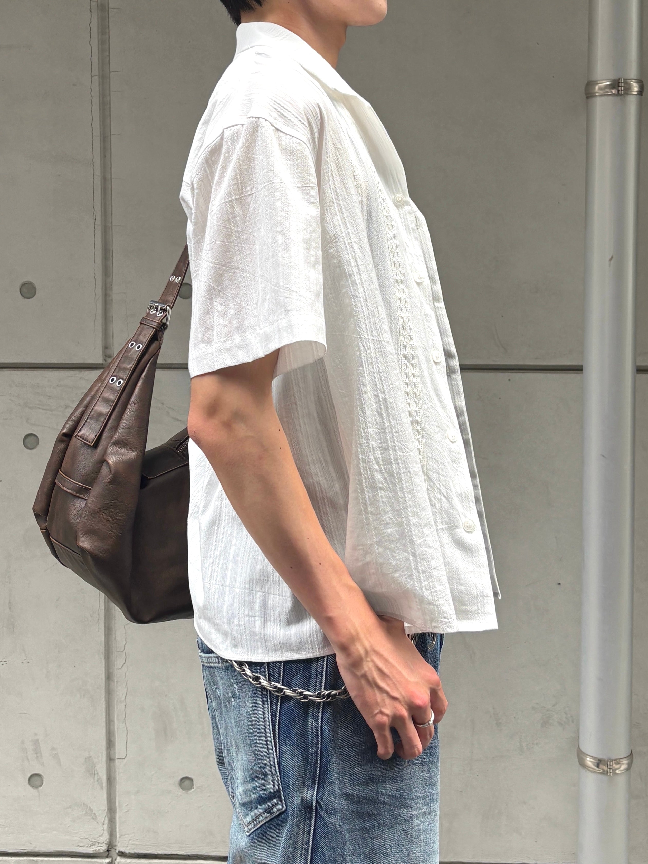 大阪店WEB限定受注制【Chikashitsu +】perforated open collar shirt (2color)