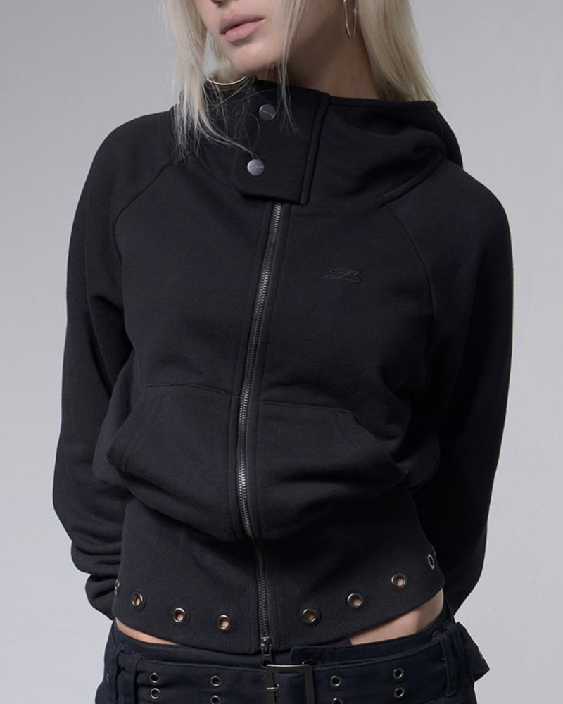 【FANCY CLUB】EYELET RIBBED HOODED ZIP-UP