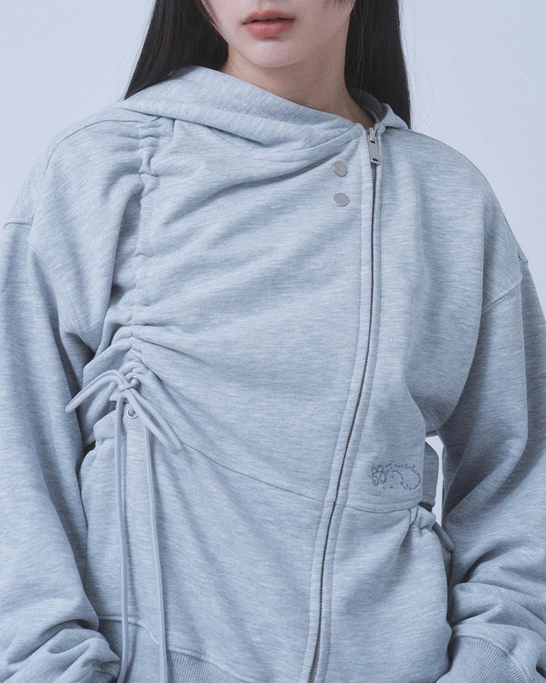 【TUOMIO】SHIRRING WAFFLE HOOD ZIP-UP