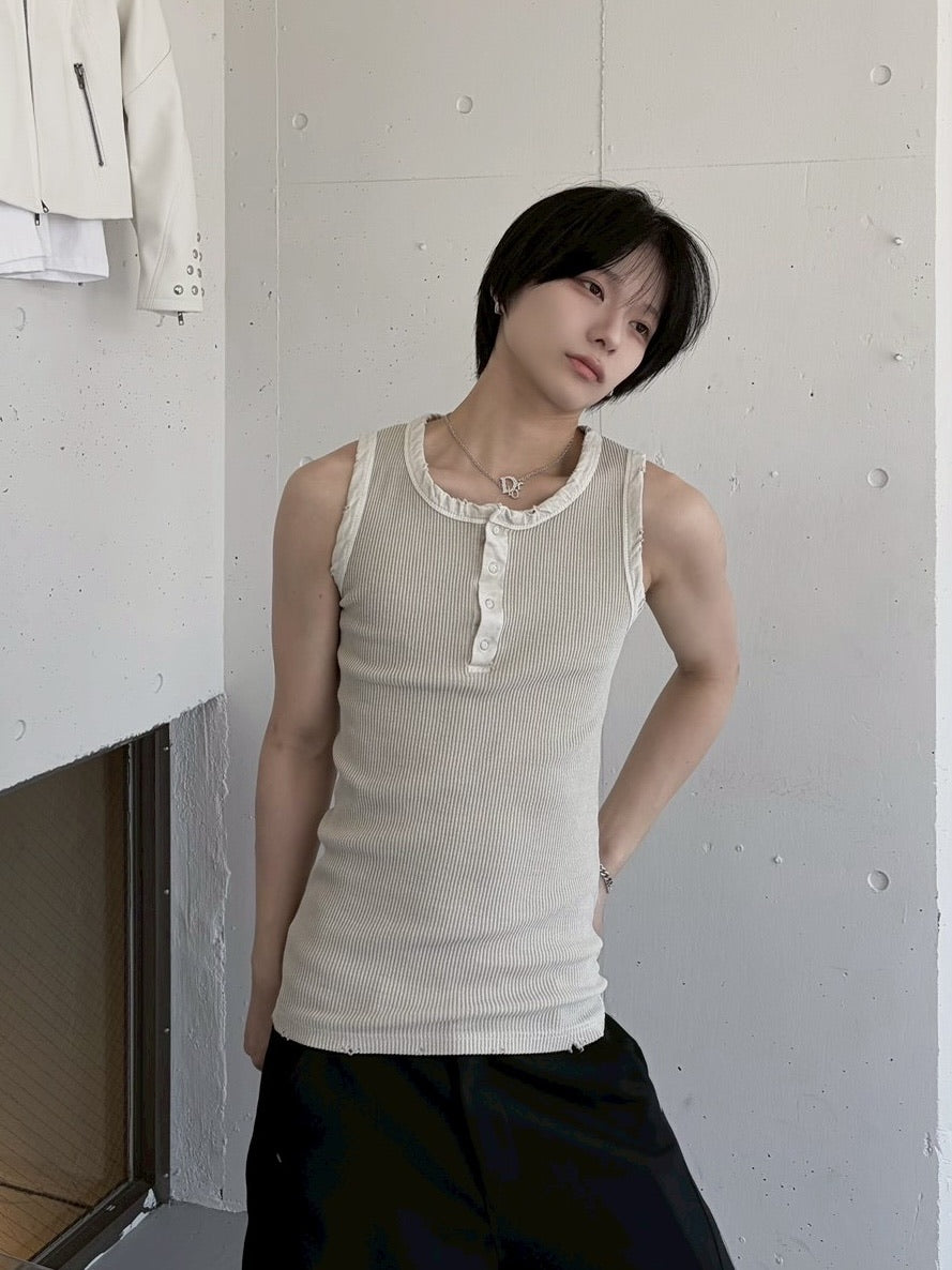 受注制【LUV CODE】pigment rib henley neck sleevesless (3color)