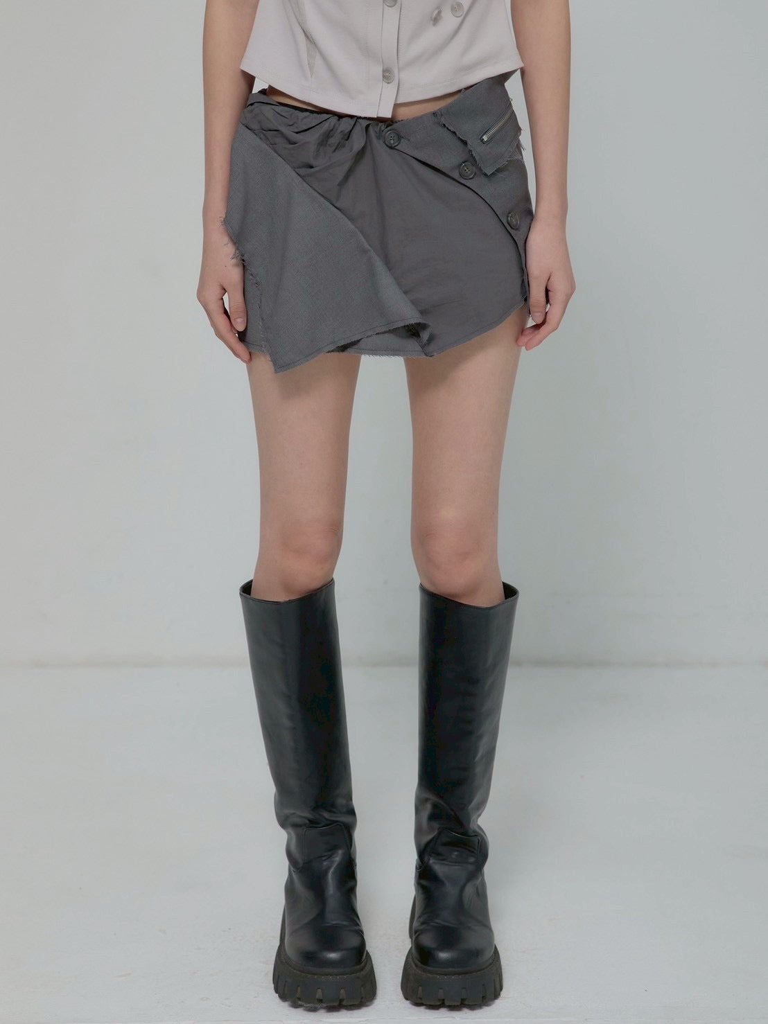 6/22 21:00発売【FLAREUP】Asymmetrical Layered Mini Skirt