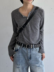 国際配送【LUV CODE】vintage ribbed henley long sleeve