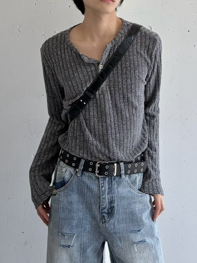 国際配送【LUV CODE】vintage ribbed henley long sleeve