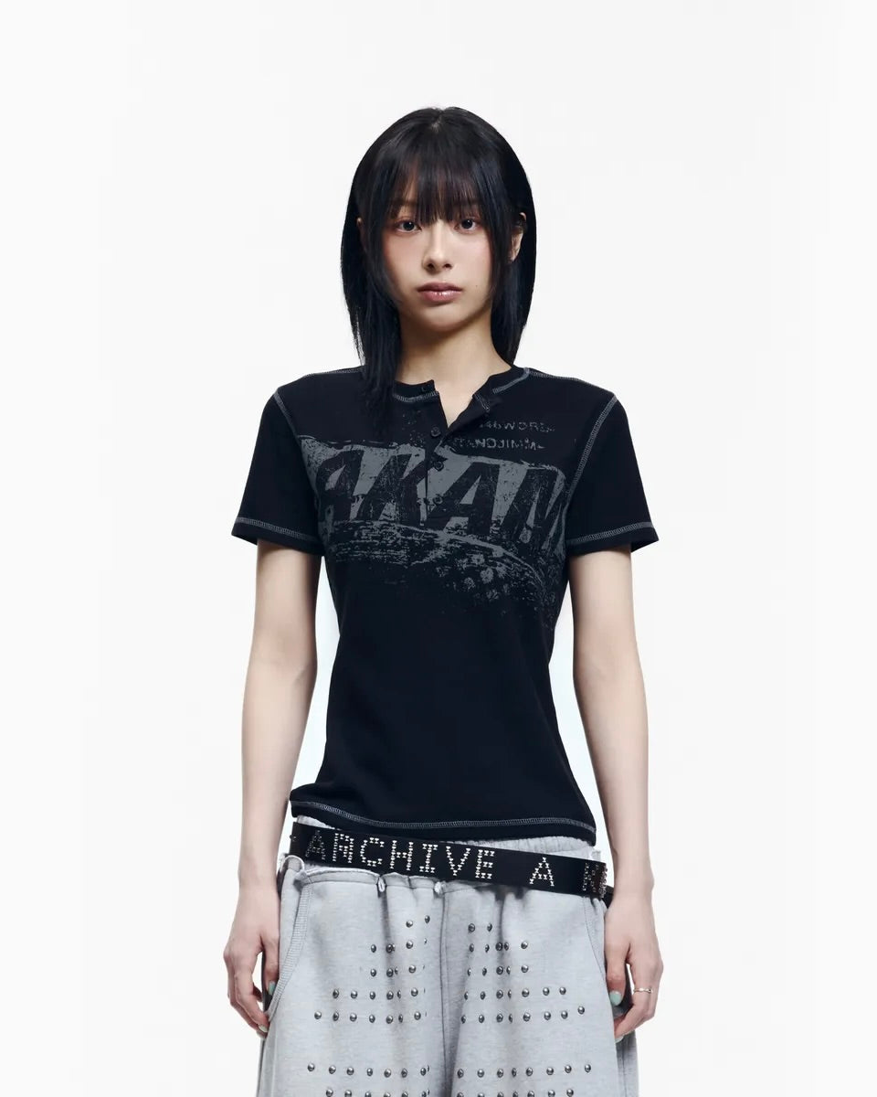 【AAKAM】Tread Henry Neck Half Top