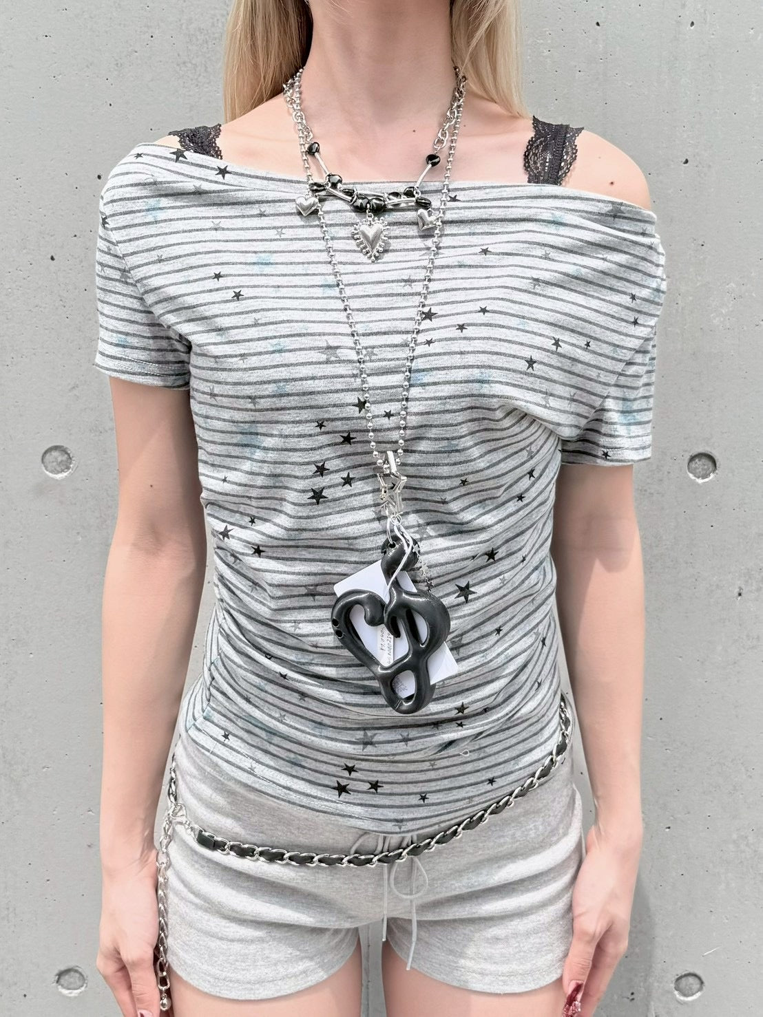 受注制【nmtc+】Holly Star Stripe Drape Tee (2color)