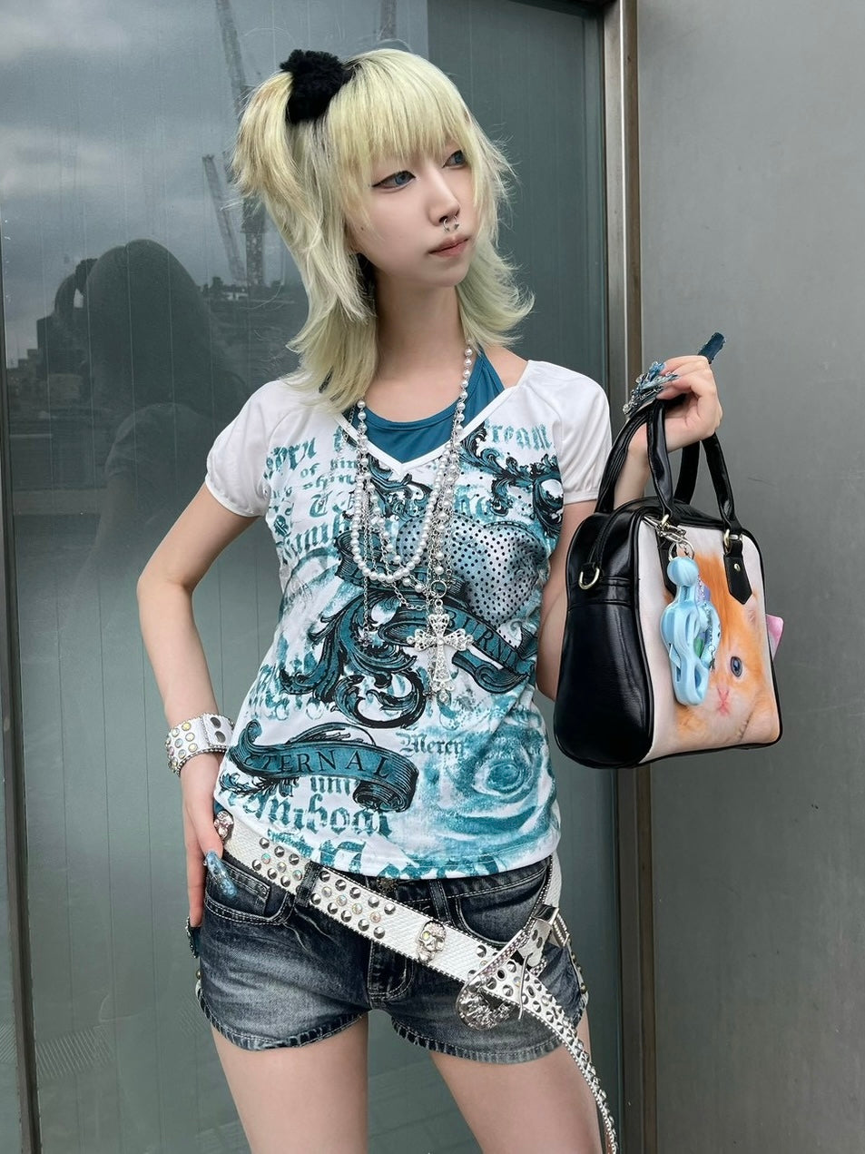 7/11 20:00発売　国際配送【BABY09】angel studs denim shorts (3color)
