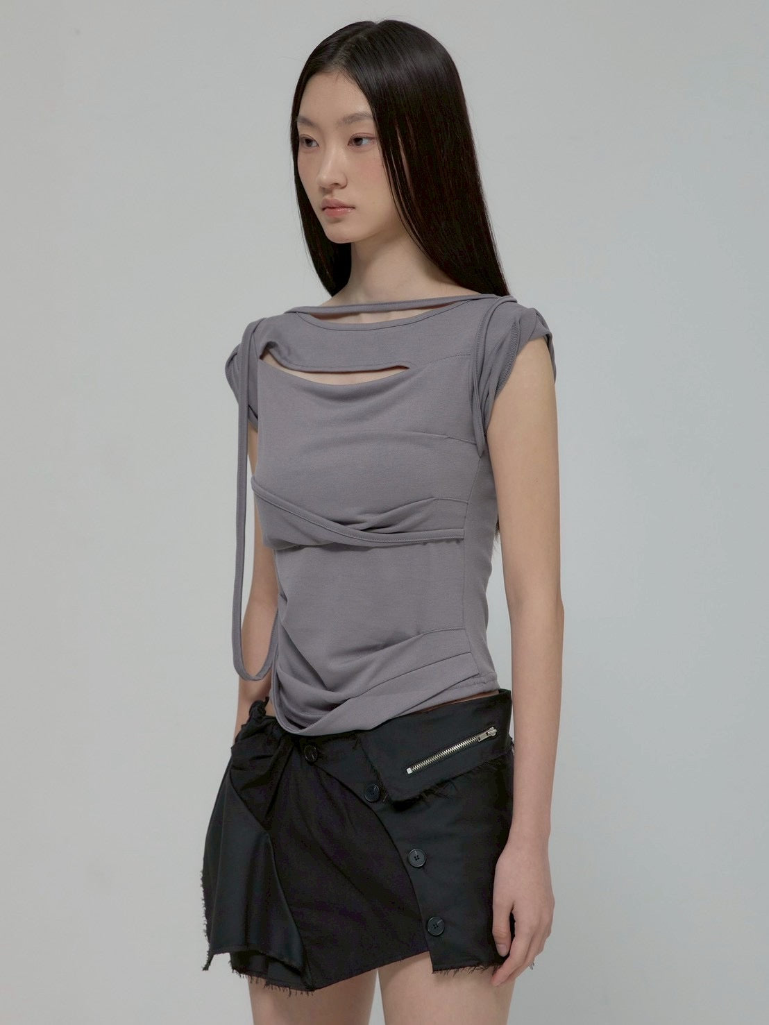 6/22 21:00発売【FLAREUP】Asymmetrical Layered Mini Skirt