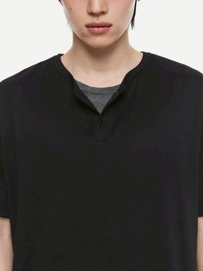 【DNSR】Layered Henley Neck T-Shirt