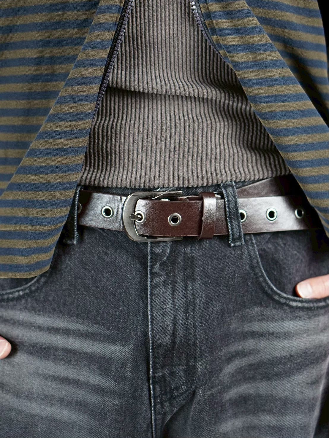 受注制【Chikashitsu +】vegan leather eyelet belt (2color