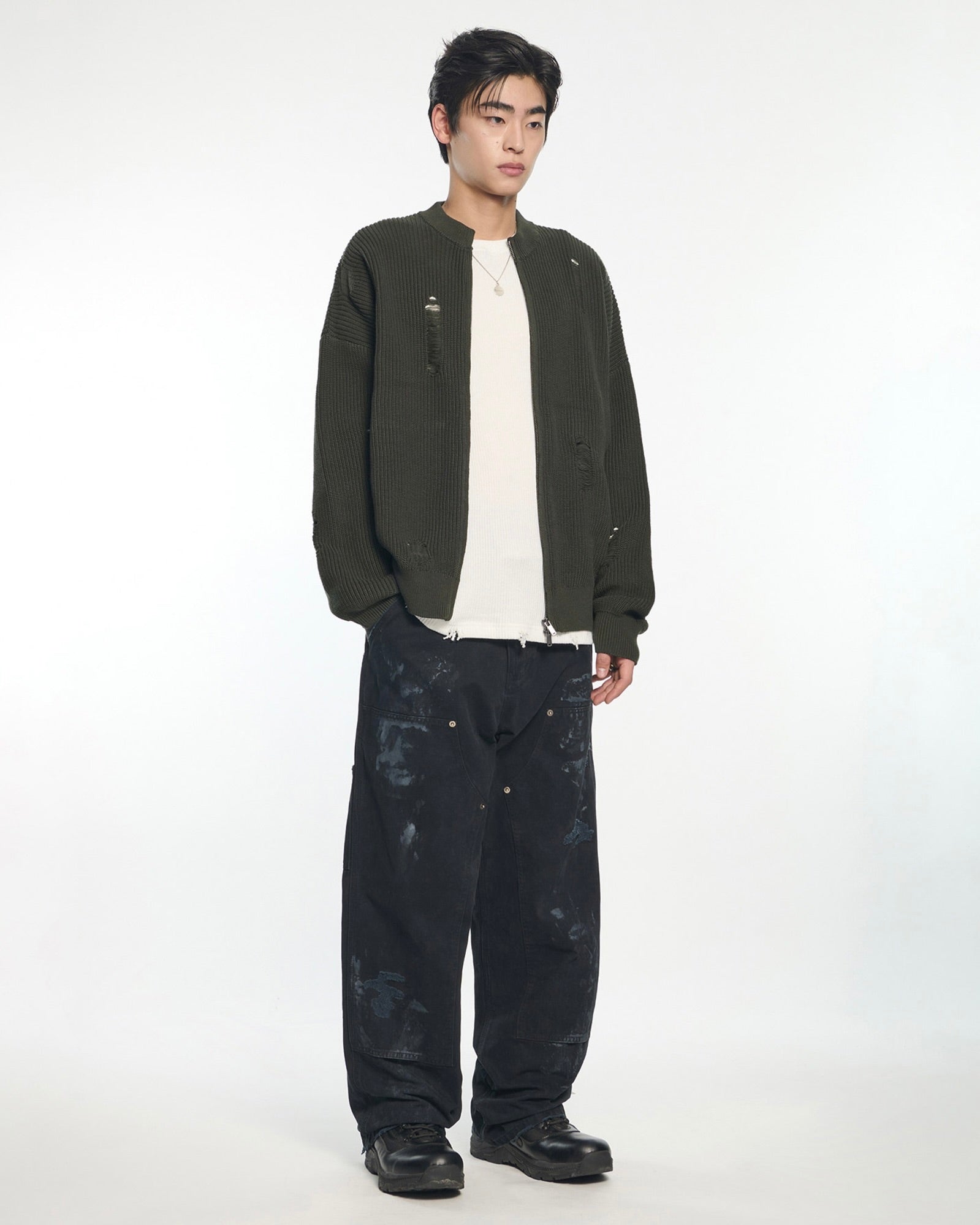 【NOMANUAL】DESTROYED KNIT ZIP-UP