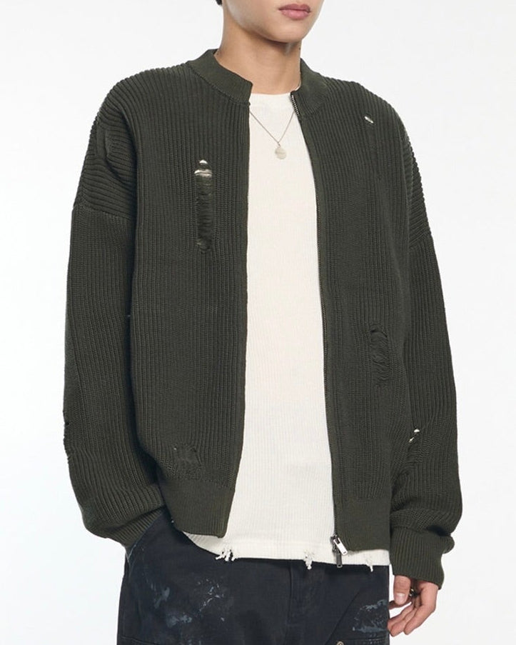 【NOMANUAL】DESTROYED KNIT ZIP-UP