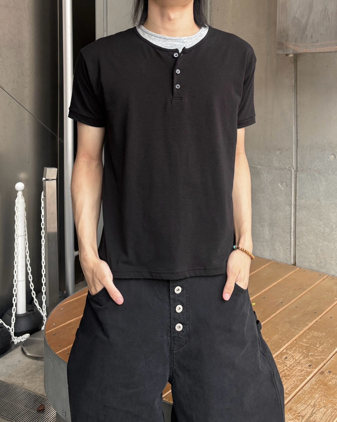 受注制【nmtc+】Cool Layered Henley Neck Tee (2color)