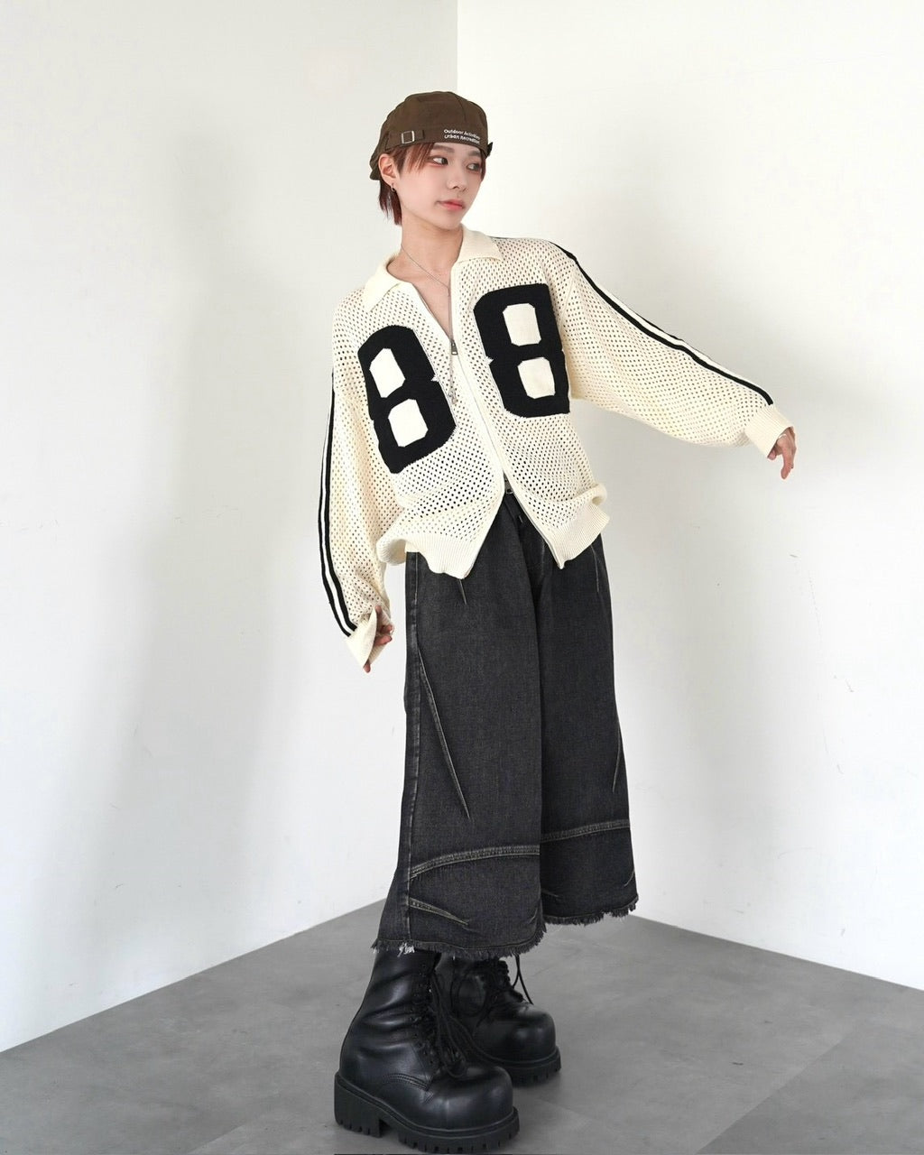 受注制【LUV CODE】mesh zip up knit (2color)