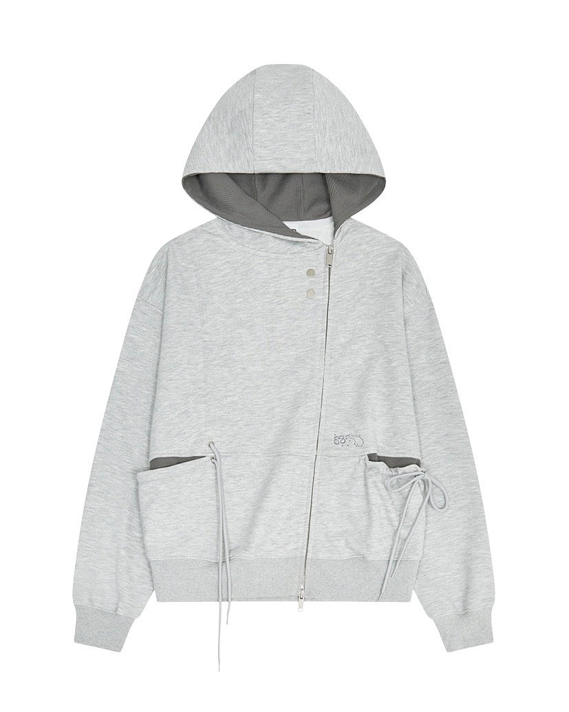 【TUOMIO】SHIRRING WAFFLE HOOD ZIP-UP