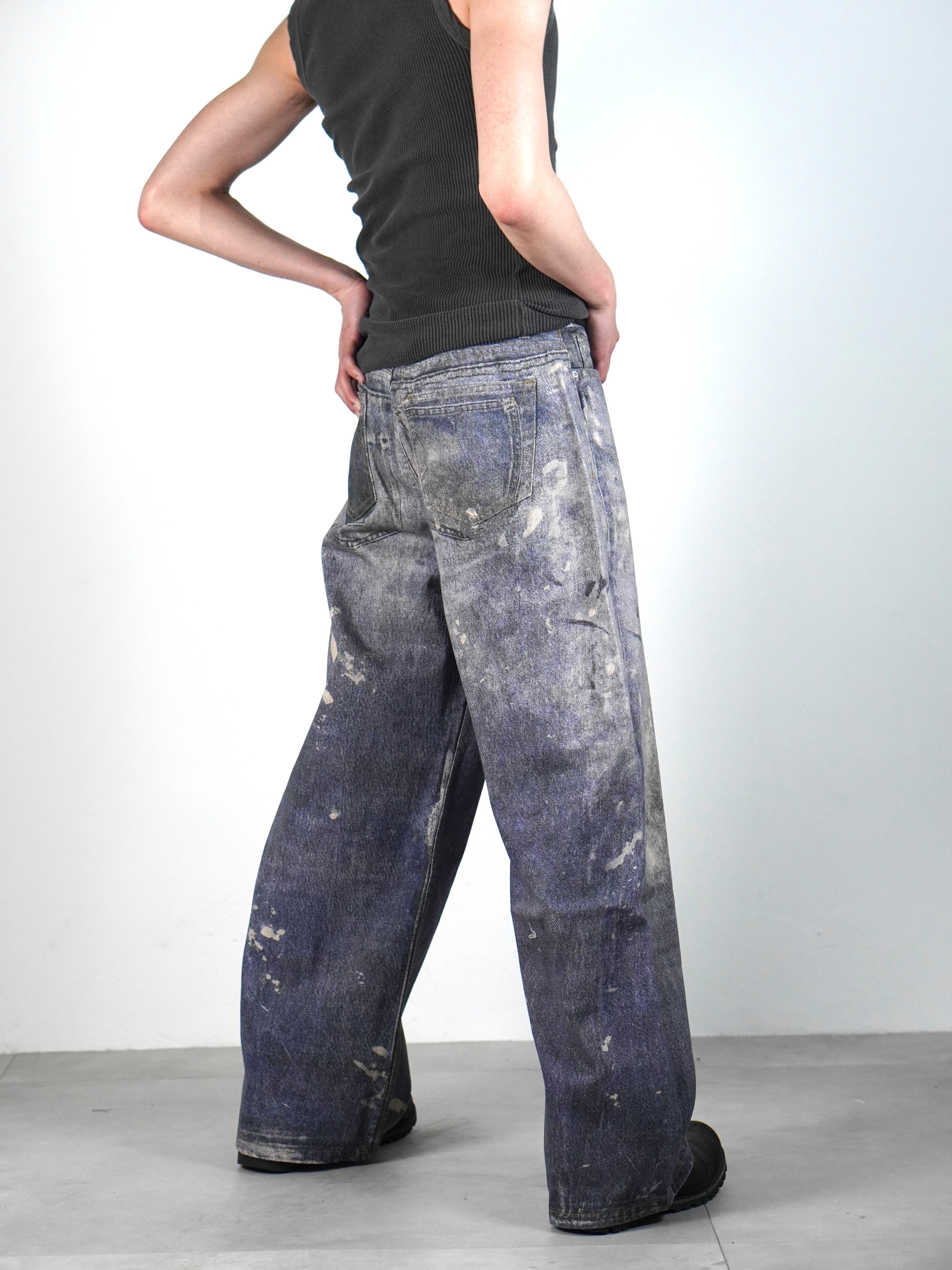 受注制【Chikashitsu +】degital print wide denim pants