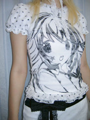 【SelfishGhost】Anime-themed lace print double-layer fabric tee
