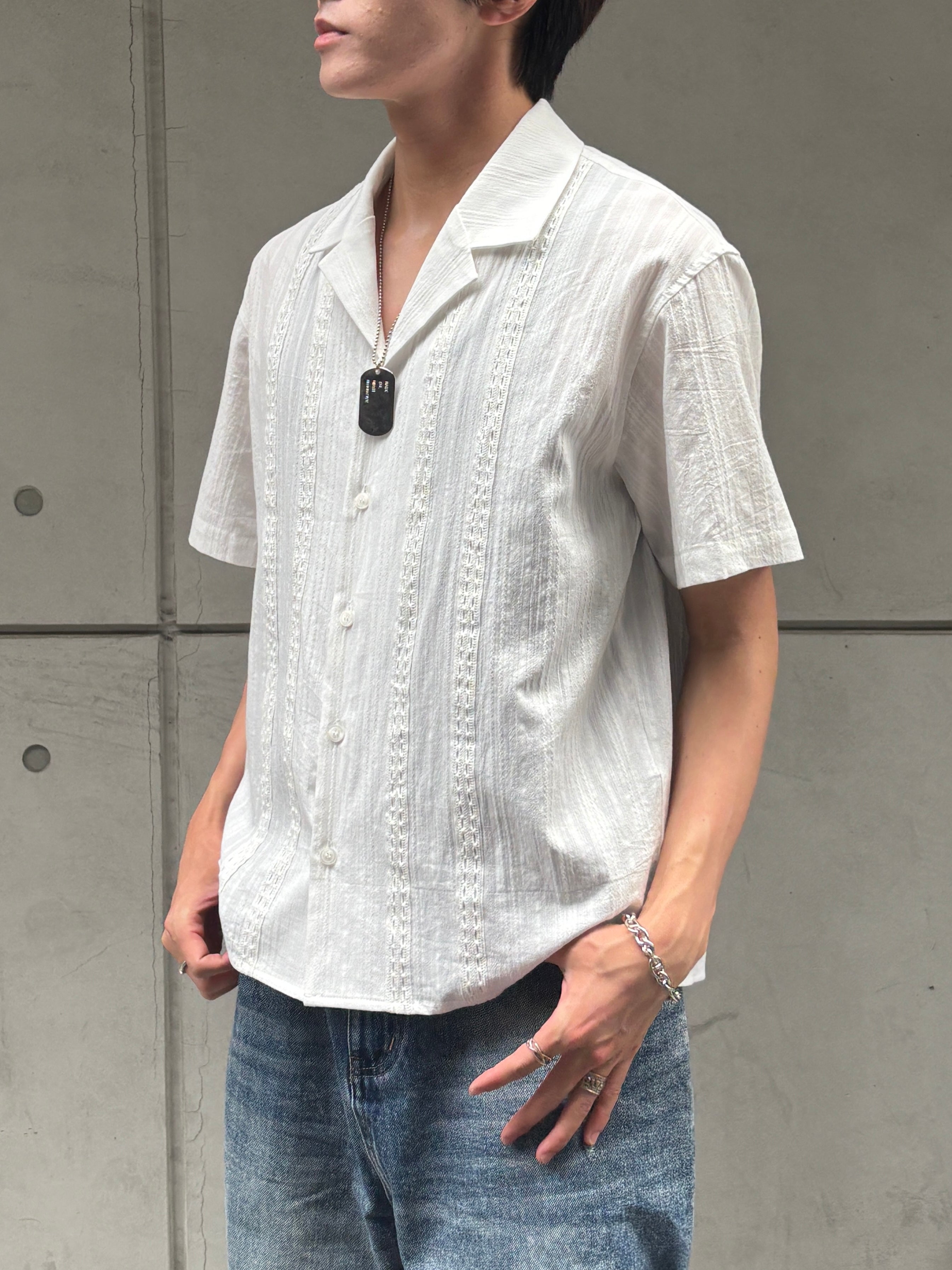 大阪店WEB限定受注制【Chikashitsu +】perforated open collar shirt (2color)