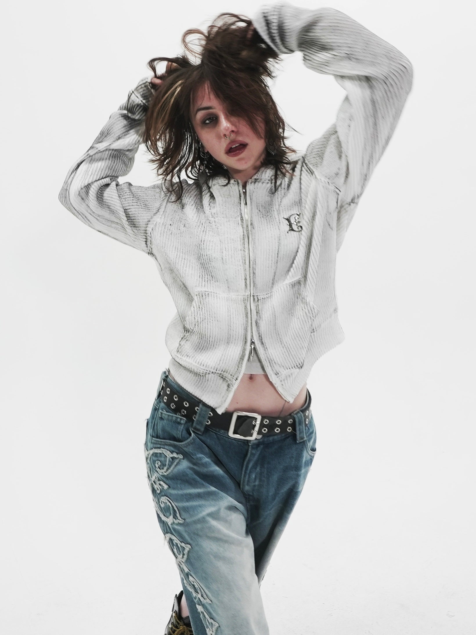 【E RIN AI E】E ASH KNIT HOODIE ZIP UP