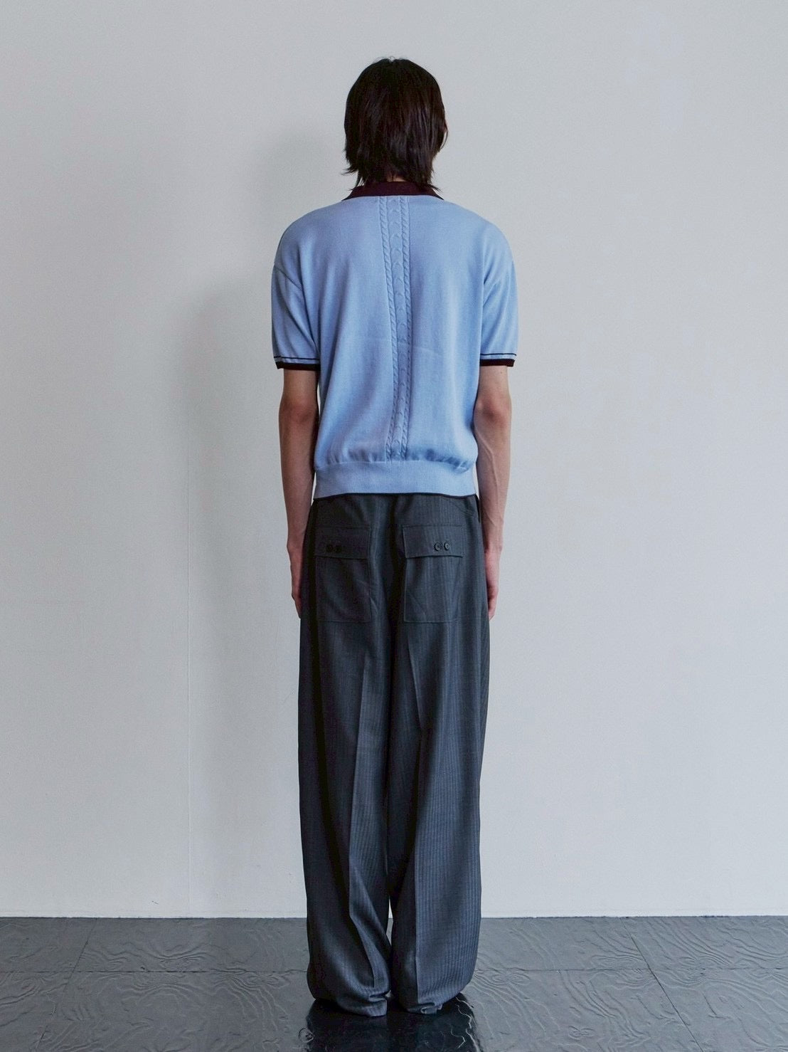 【Waviness】Accent Collar Polo Knit
