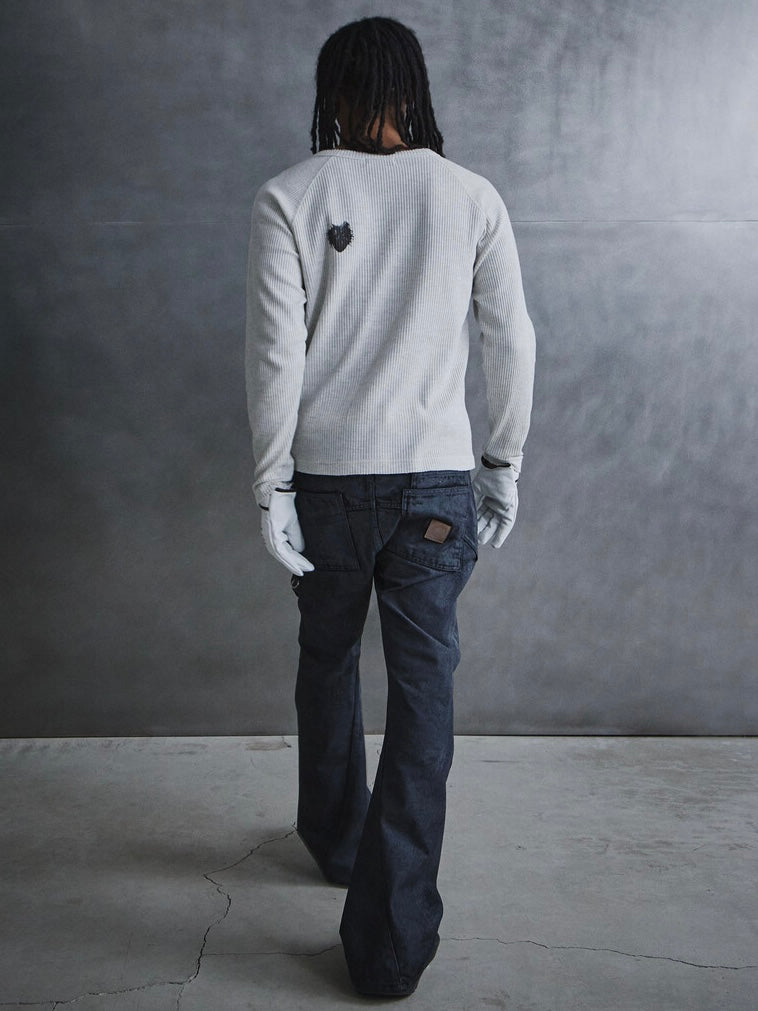【BEBOF】Black Side Cut Flared Jeans